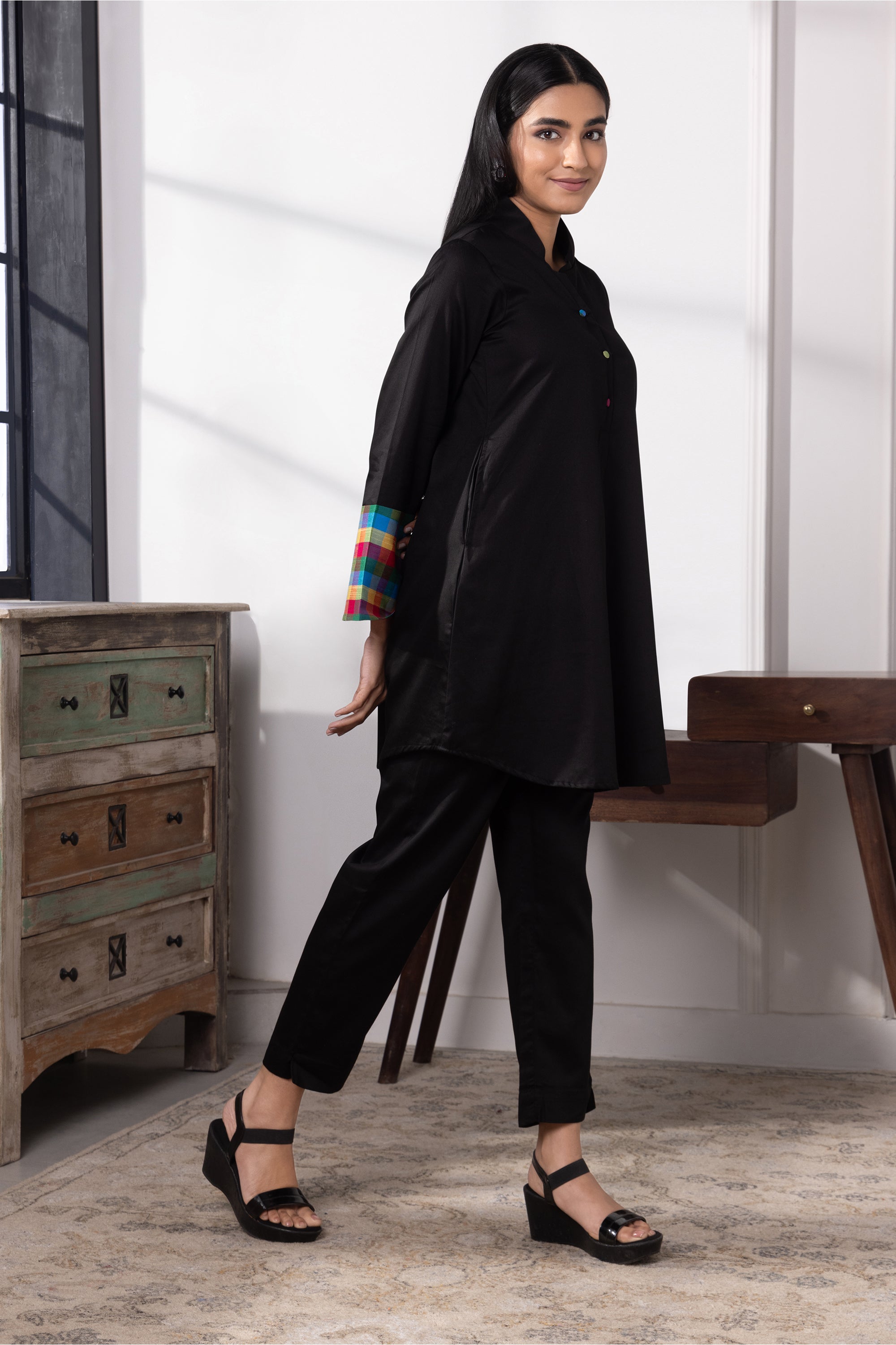 Evara Black Cotton Co-ord Set