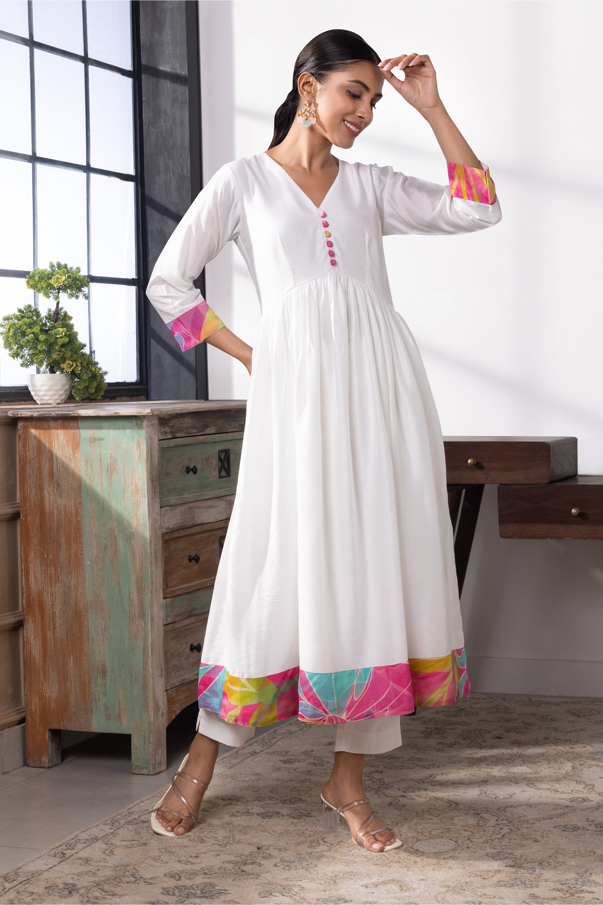 Emily Multicolored Chanderi Anarkali Set