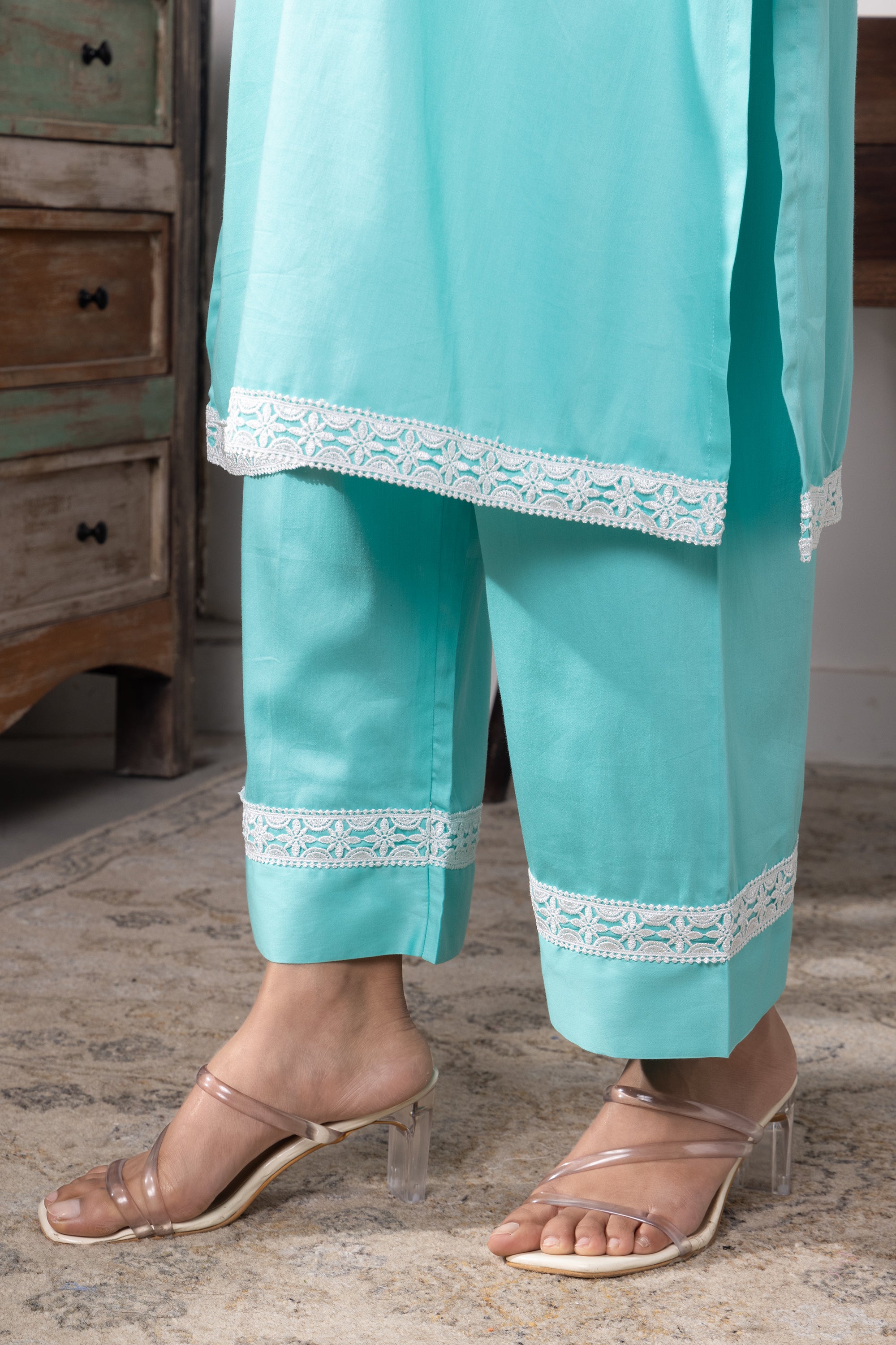 Novella Aqua Blue Cotton Kurta Set