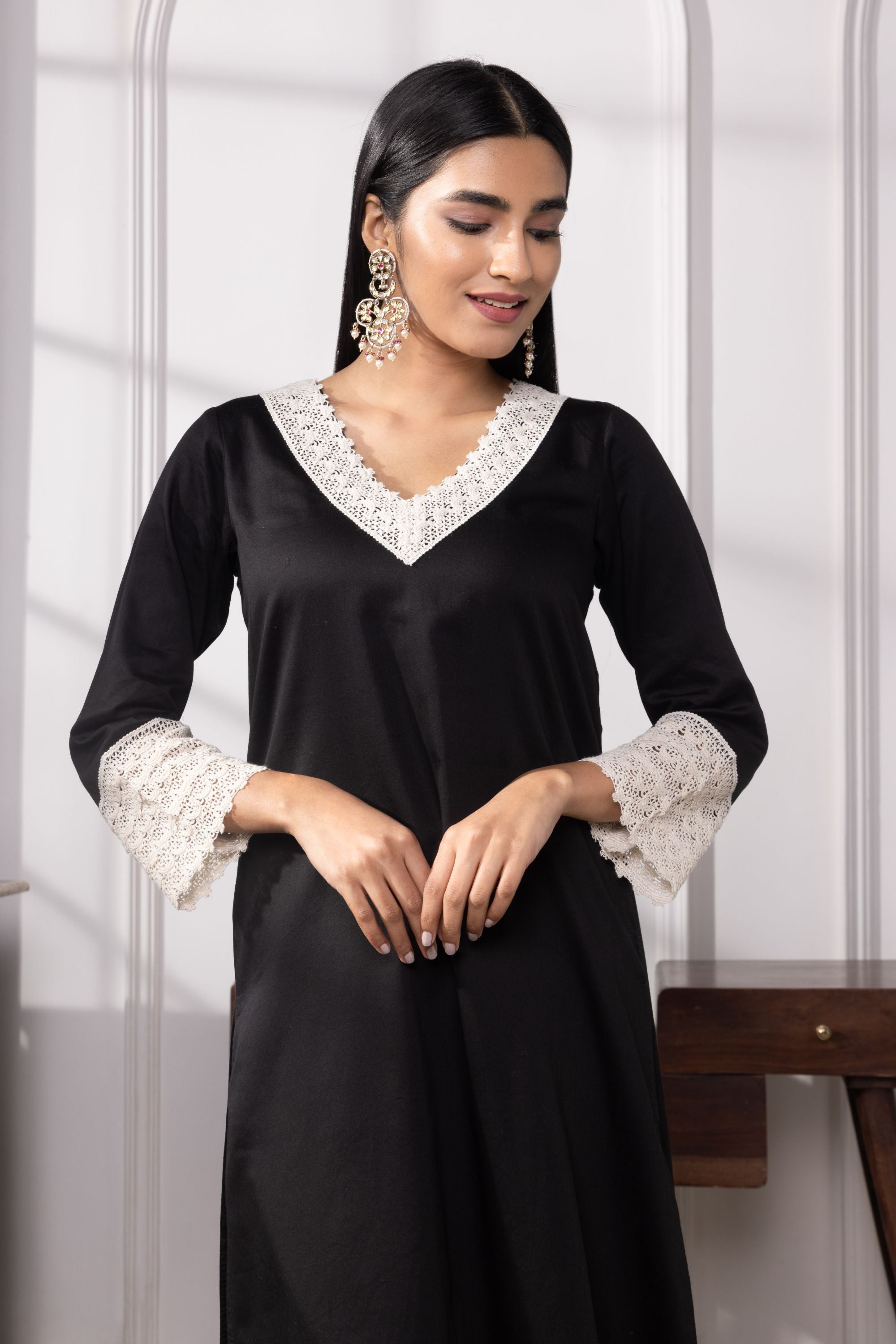 Aleena Black Cotton Kurta Set