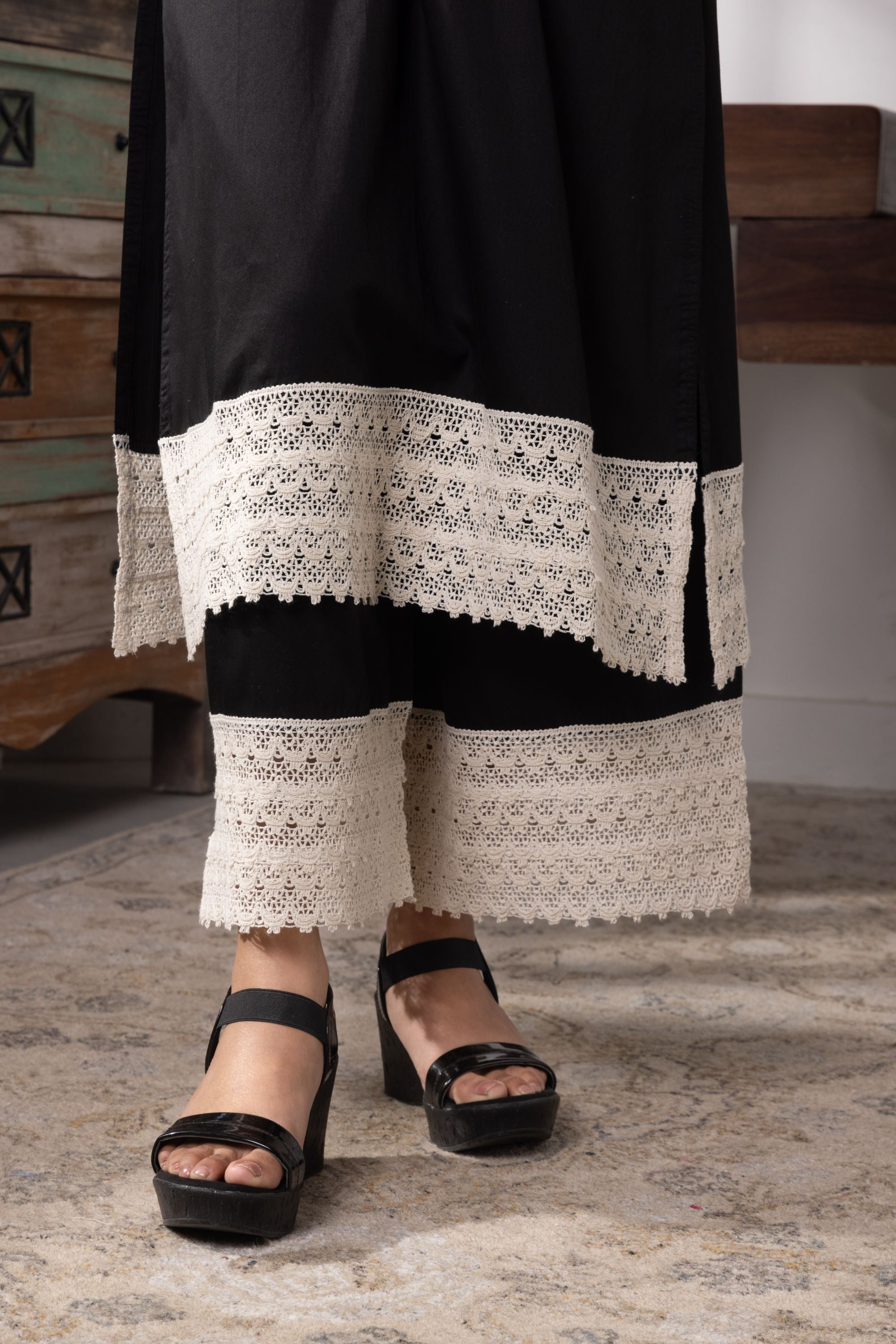 Aleena Black Cotton Kurta Set