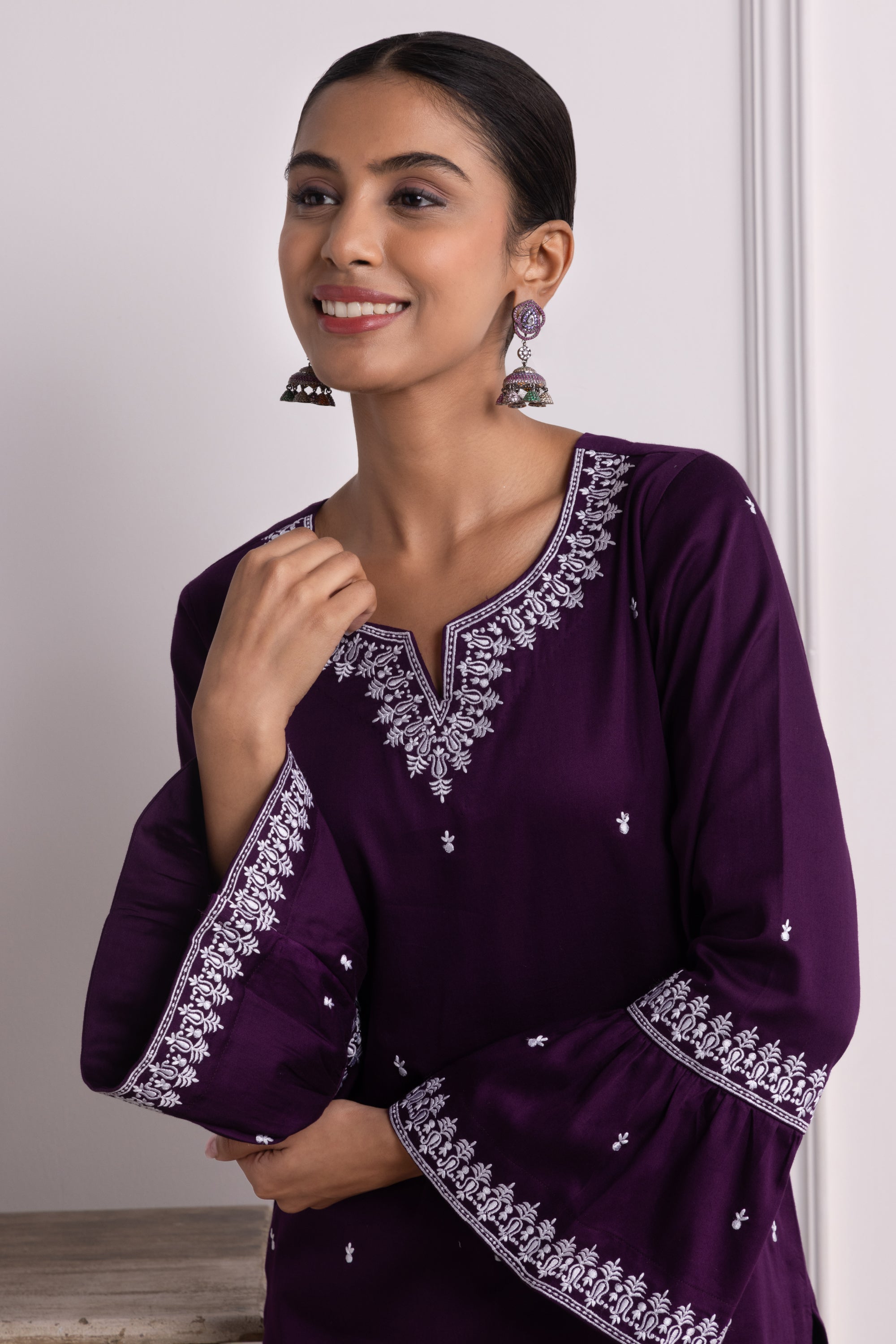 Carissa Purple Embroidered Cotton Kurta Set