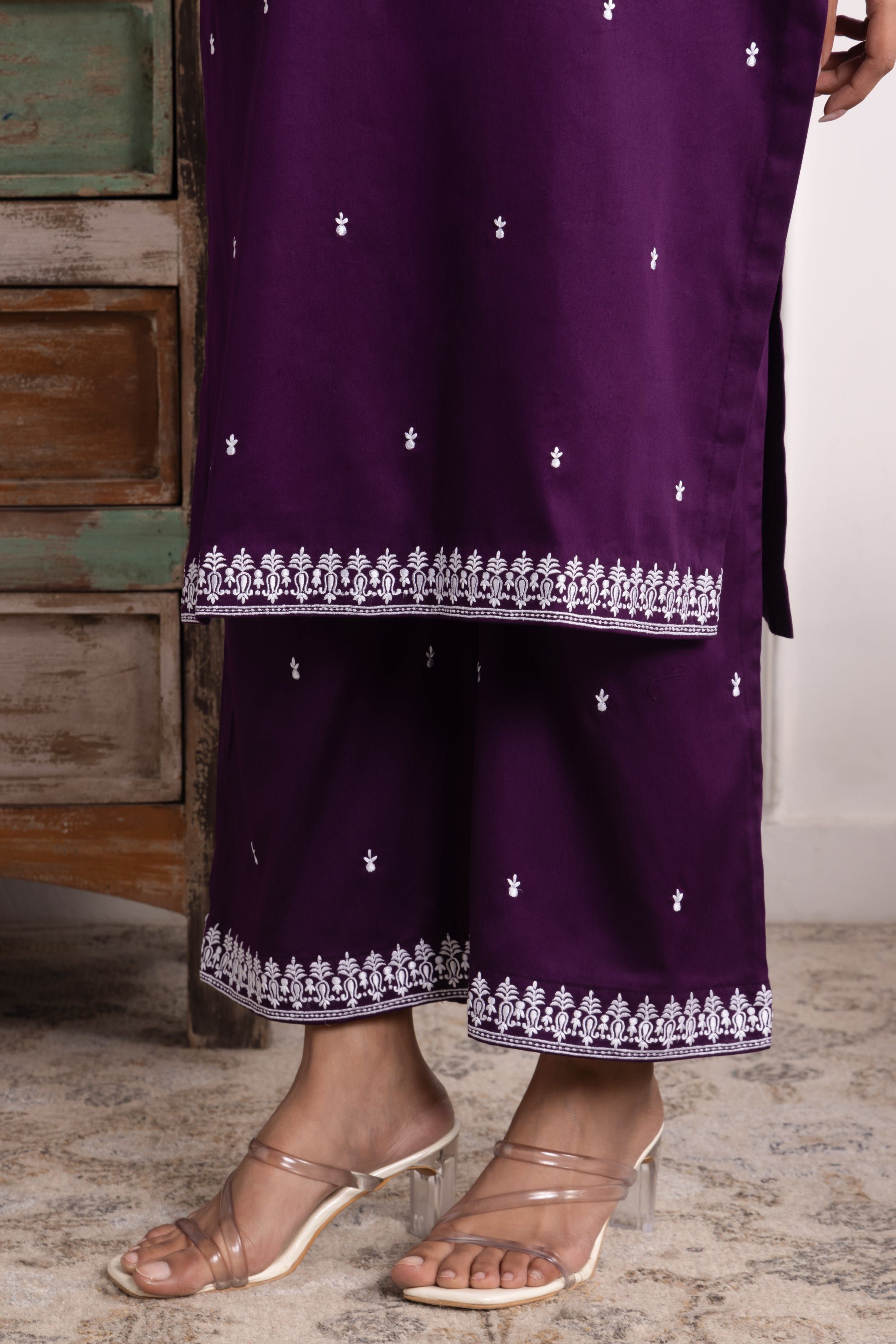Carissa Purple Embroidered Cotton Kurta Set