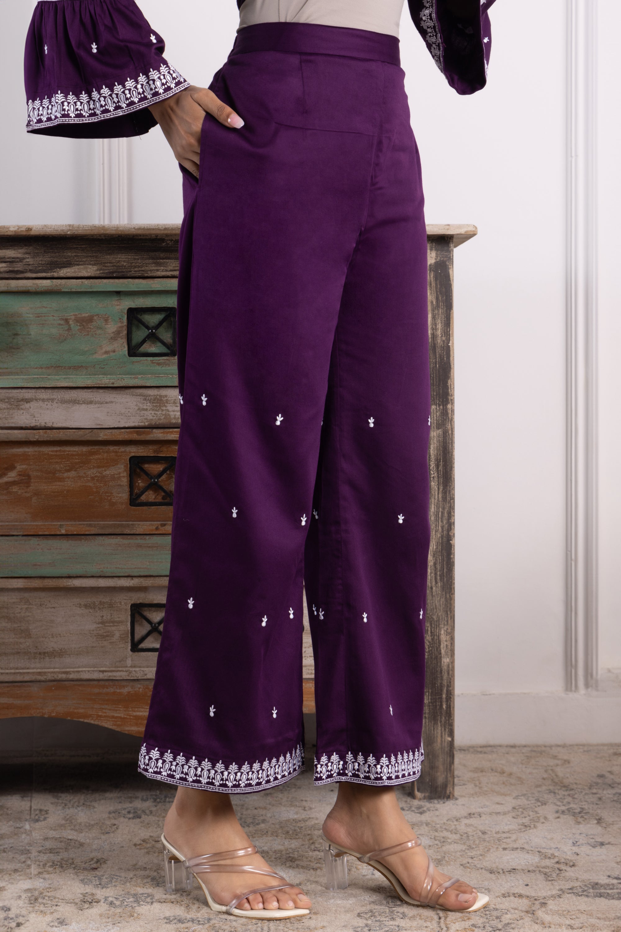 Carissa Purple Embroidered Cotton Kurta Set