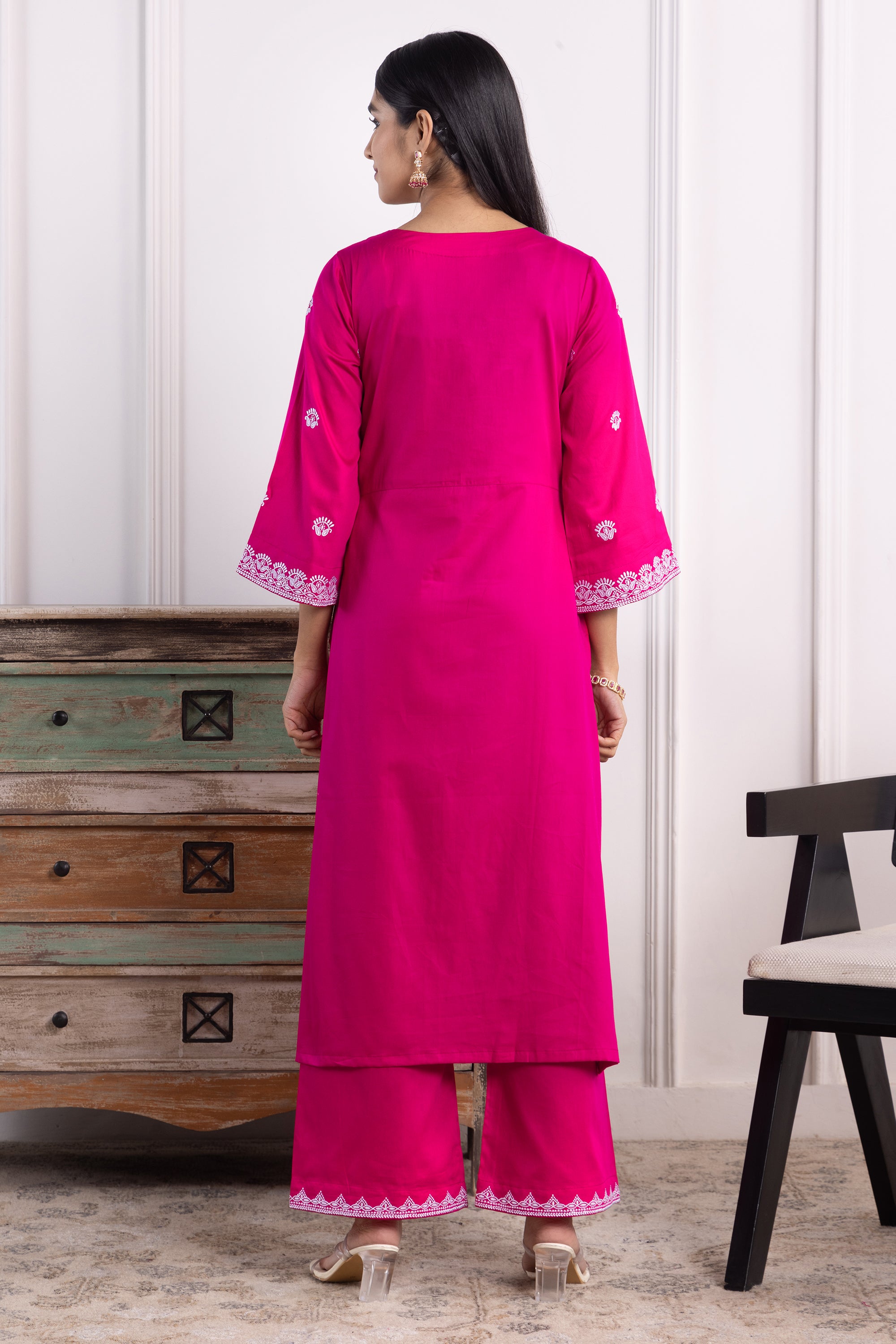 Stella Magenta Cotton Embroidered Kurta Set