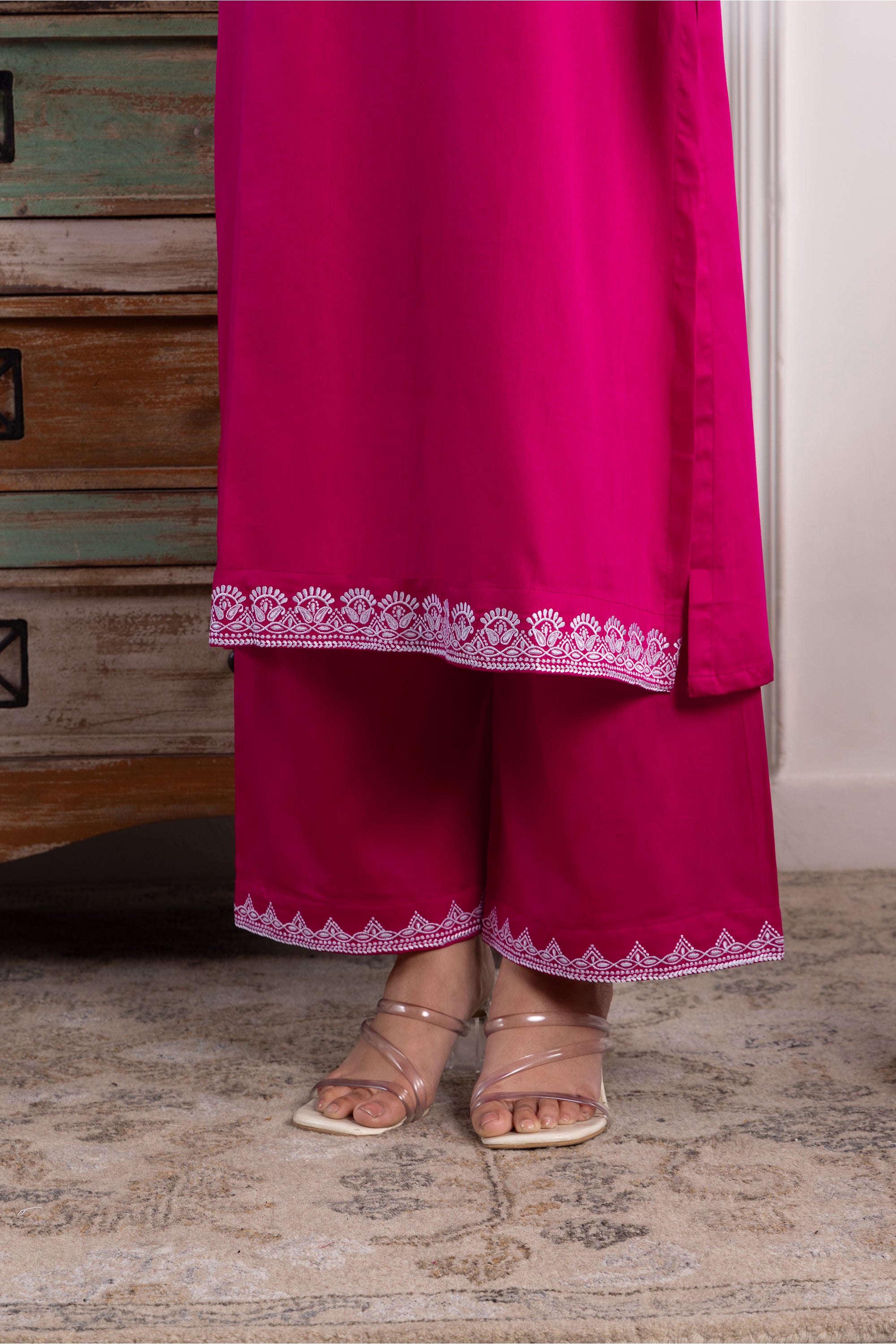 Stella Magenta Cotton Embroidered Kurta Set
