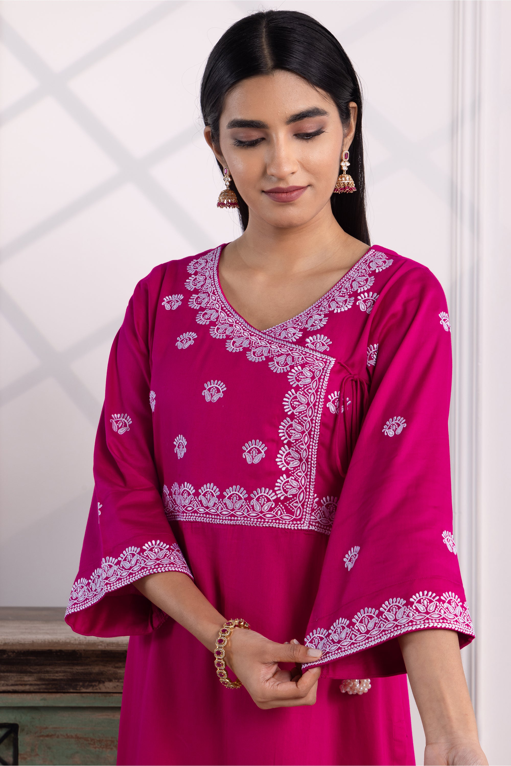 Stella Magenta Cotton Embroidered Kurta Set