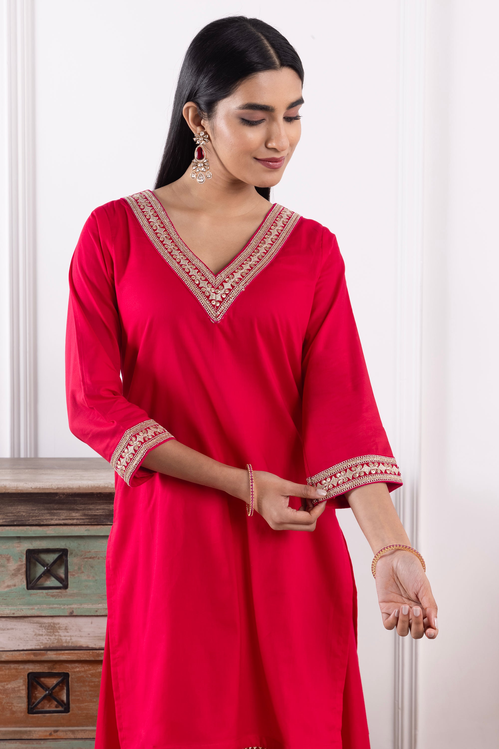 Celeste Red Mulmul Sharara Set