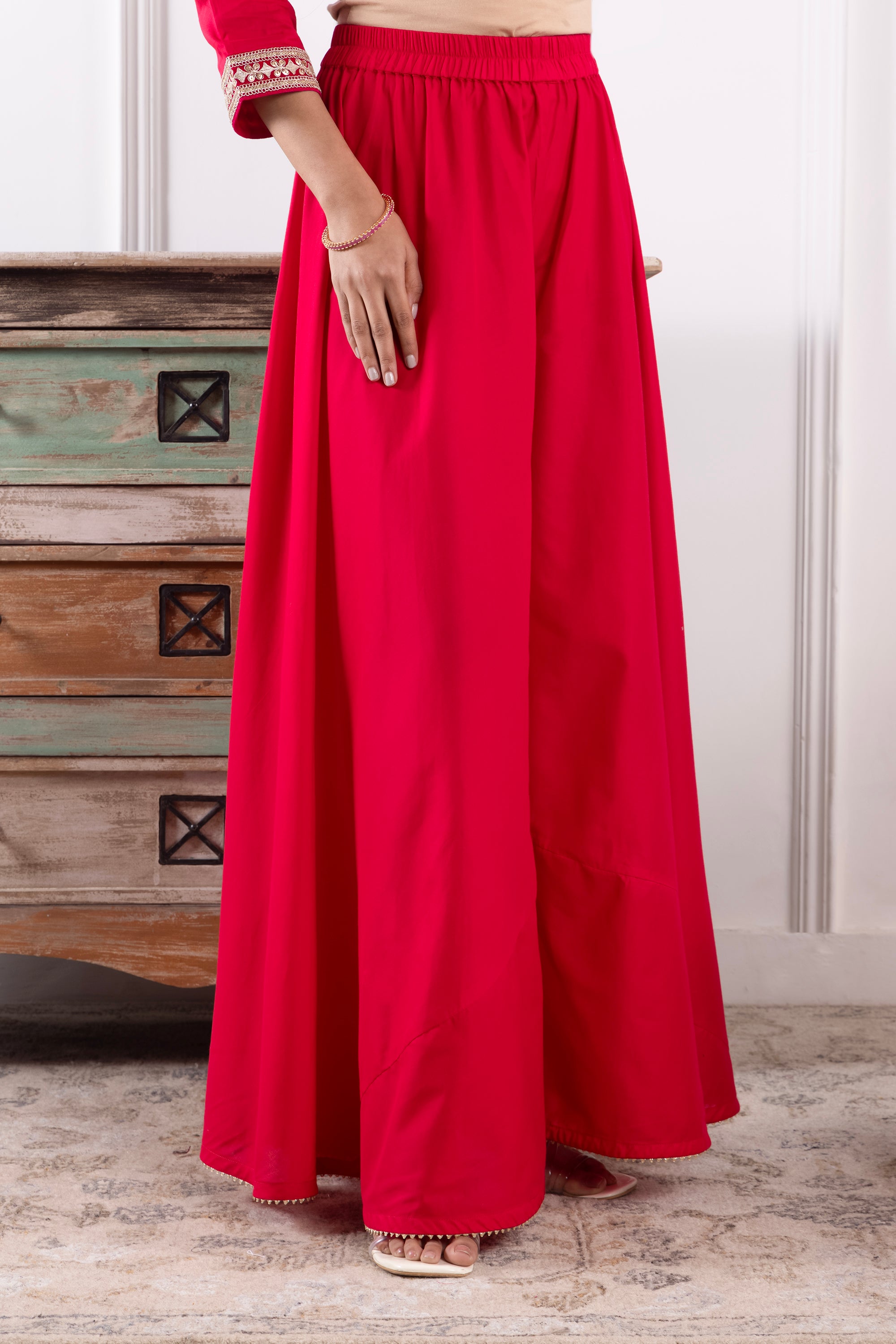 Celeste Red Mulmul Sharara Set