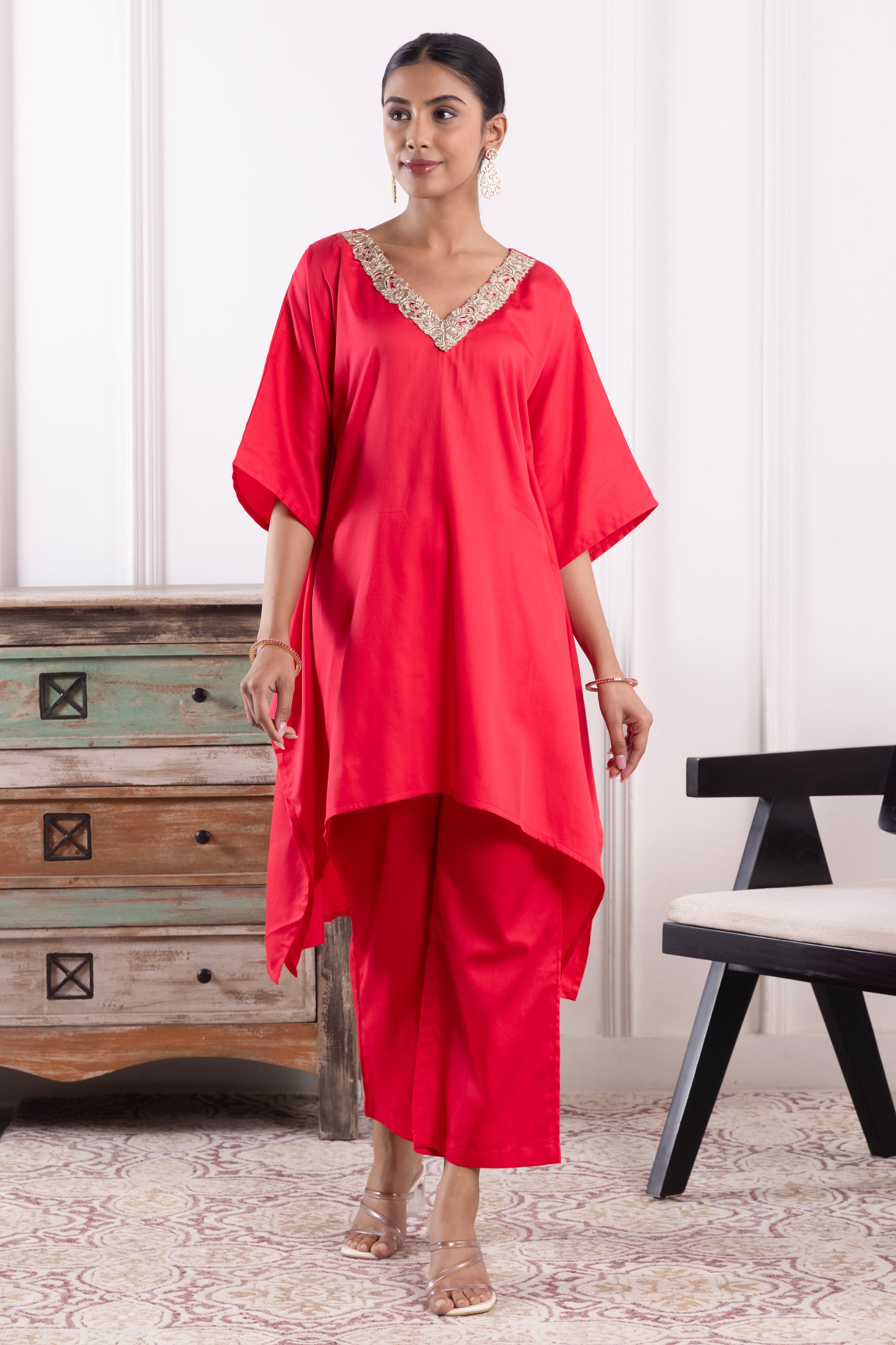Rosie Coral Pink Cotton Kaftan Set