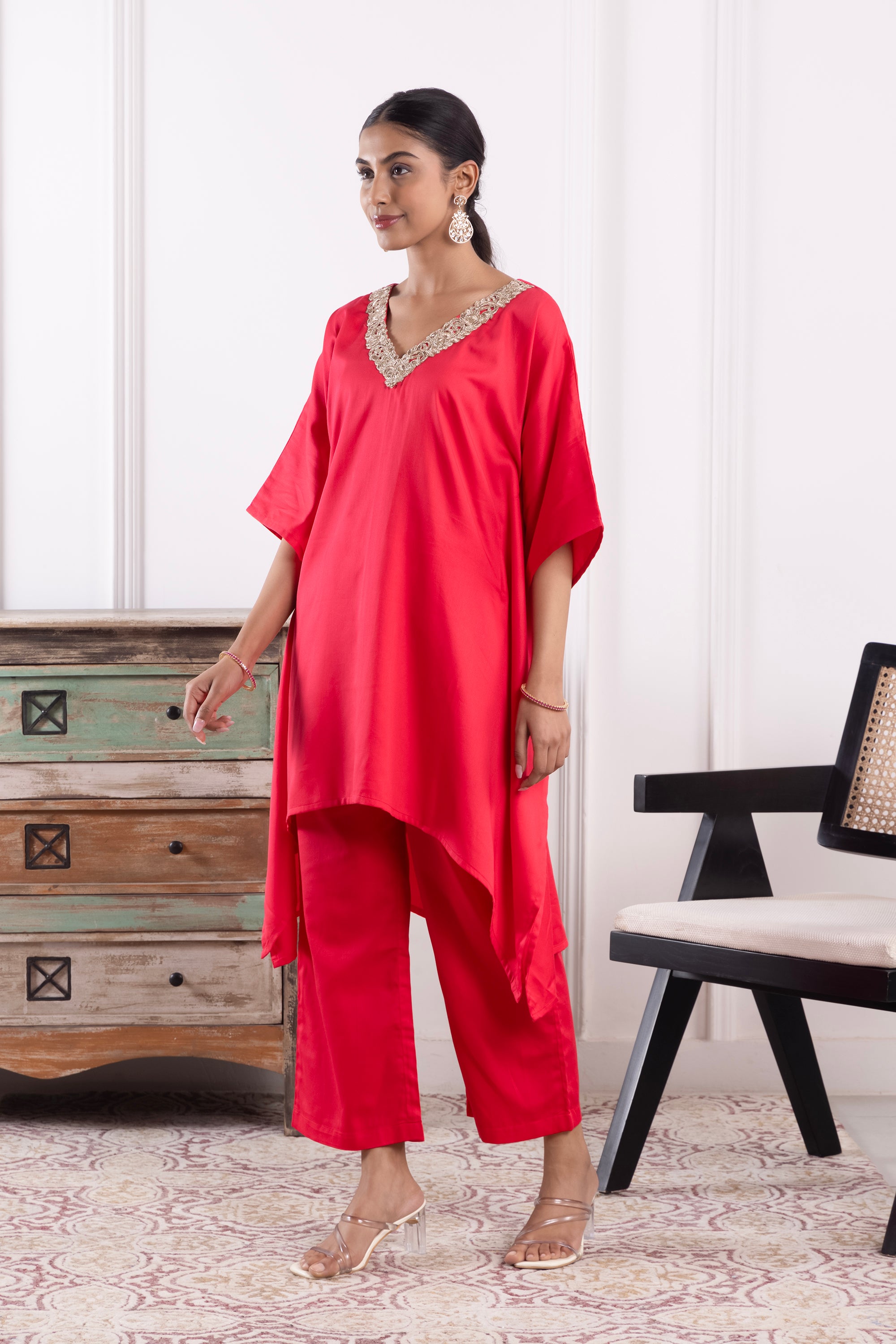 Rosie Coral Pink Cotton Kaftan Set