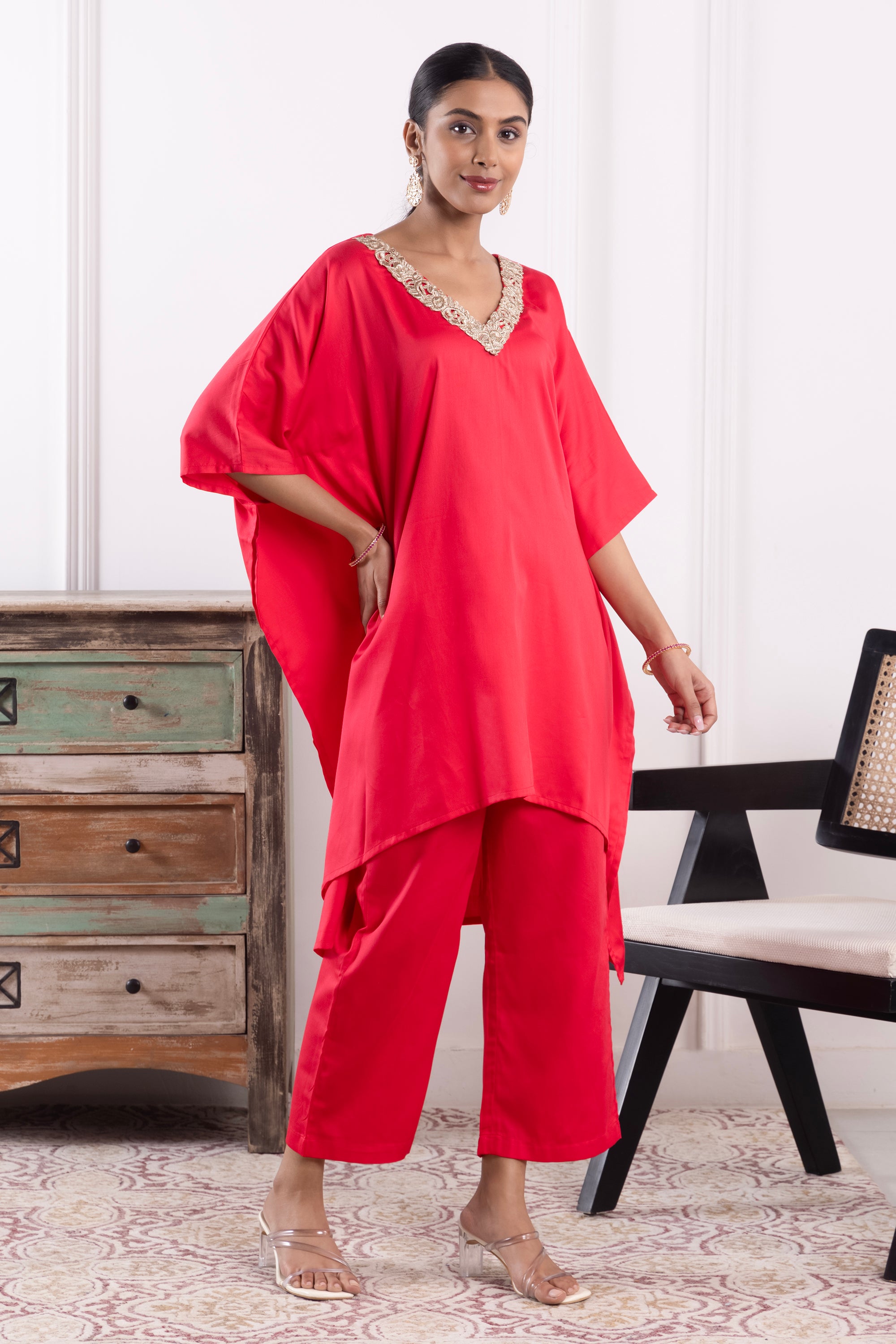Rosie Coral Pink Cotton Kaftan Set