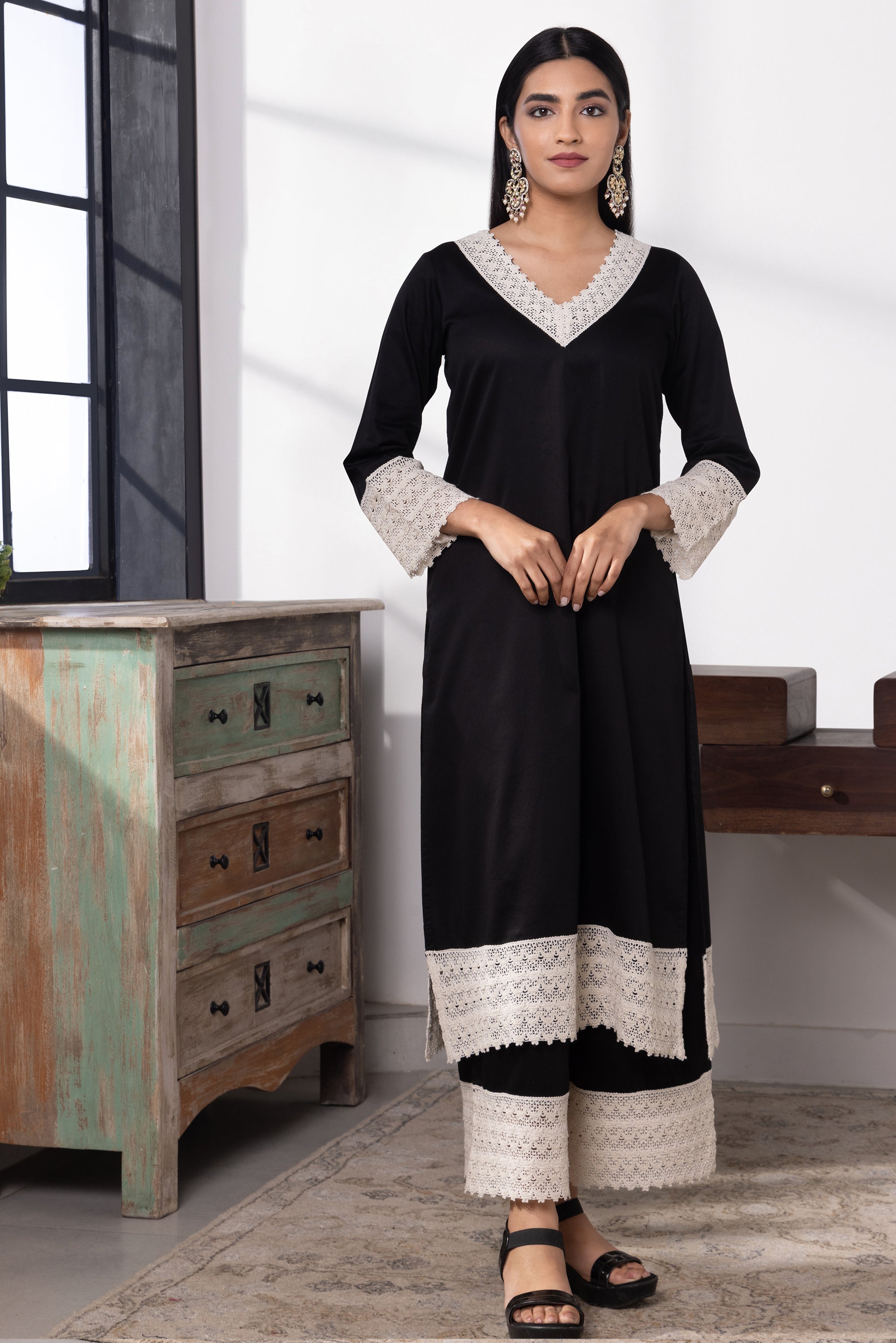 Aleena Black Cotton Kurta Set