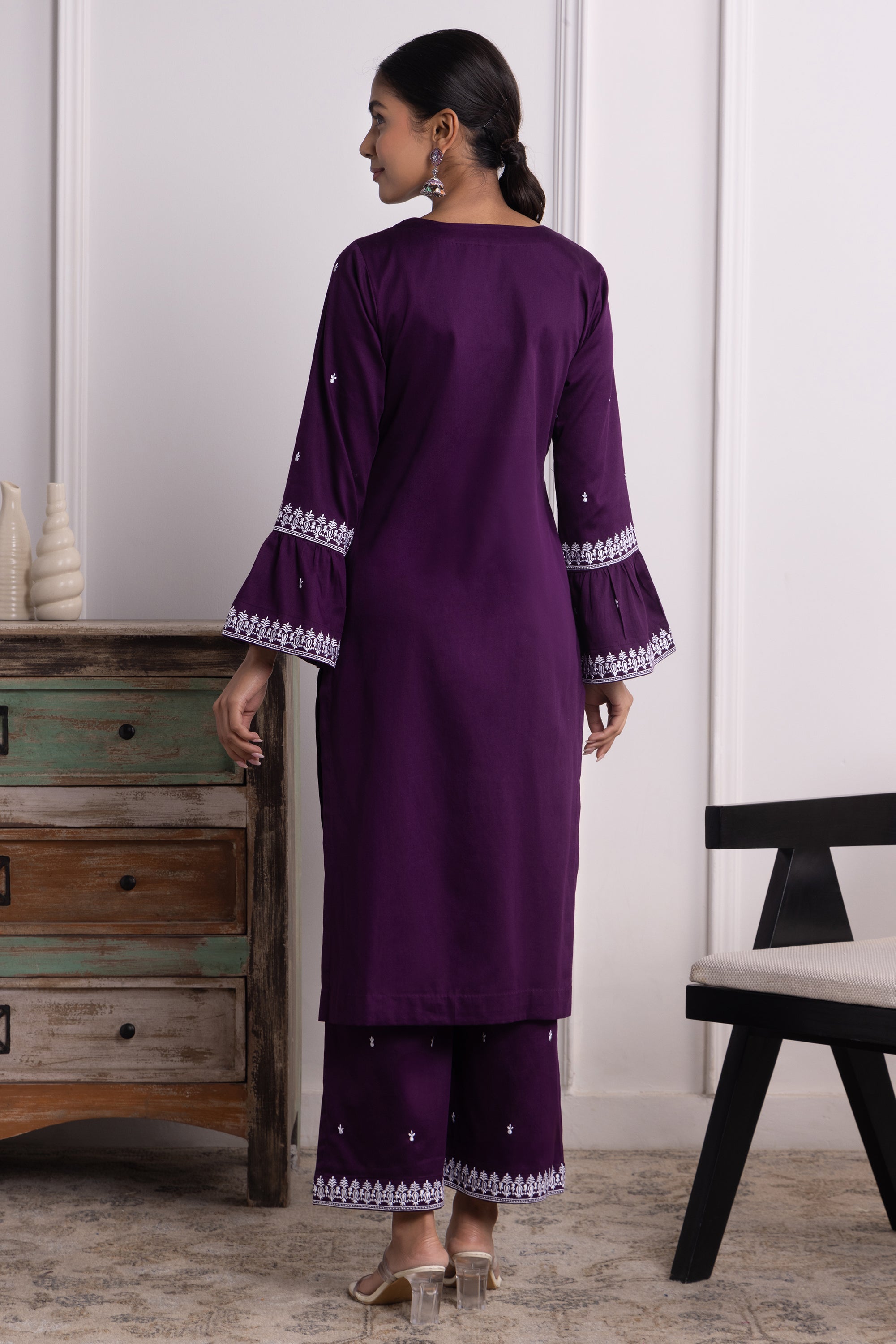 Carissa Purple Embroidered Cotton Kurta Set