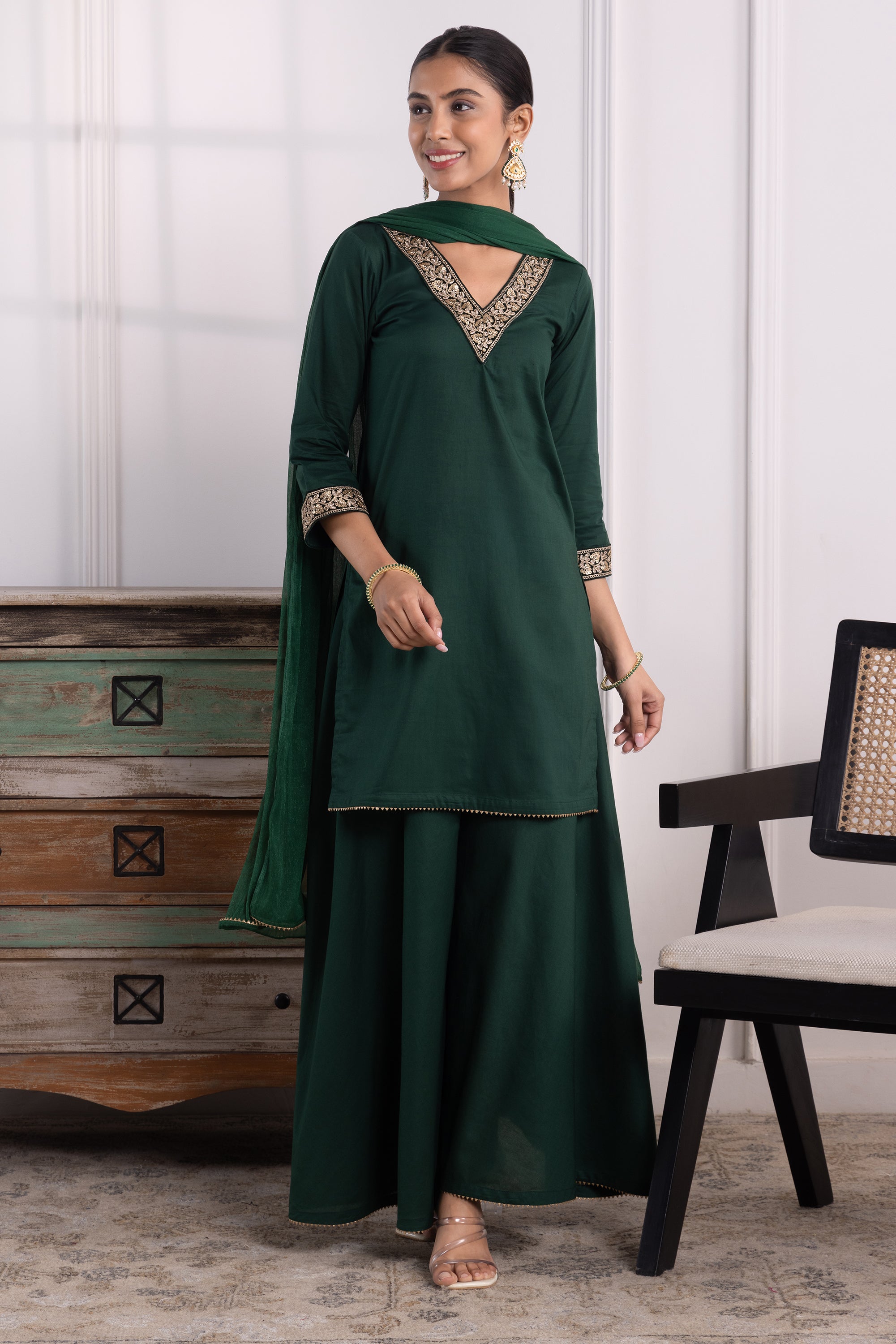 Elizabeth Green Mulmul Sharara Set with Dupatta