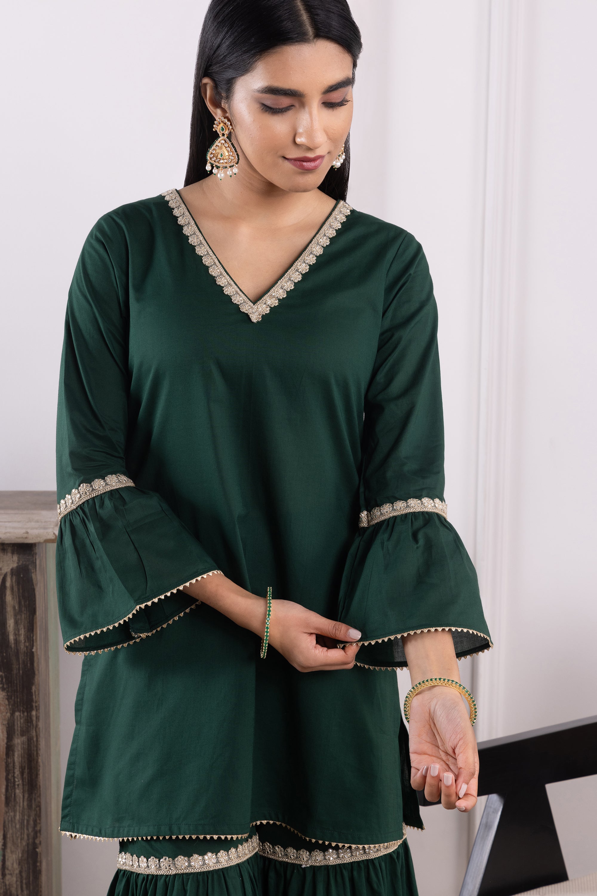 Olivia Green Mulmul Gharara Set