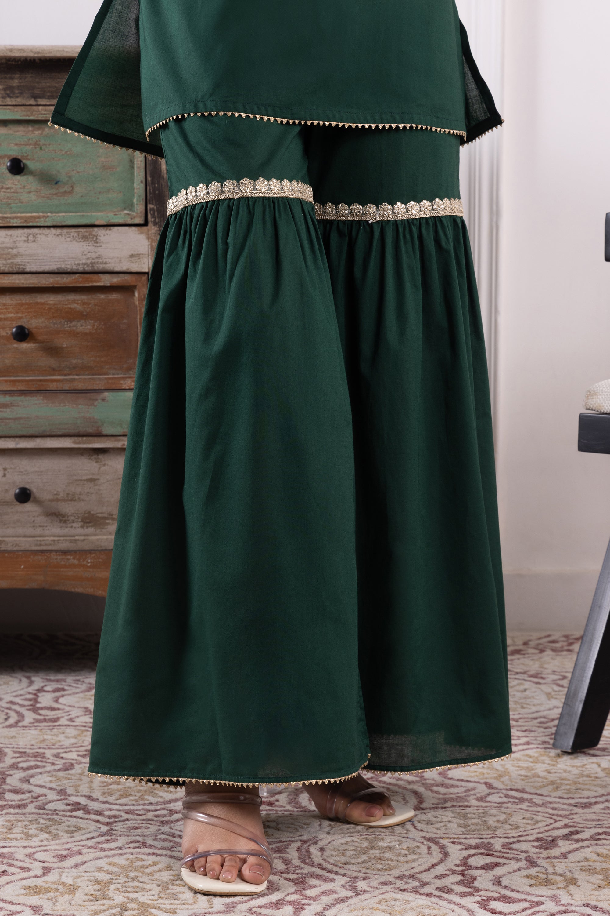 Olivia Green Mulmul Gharara Set