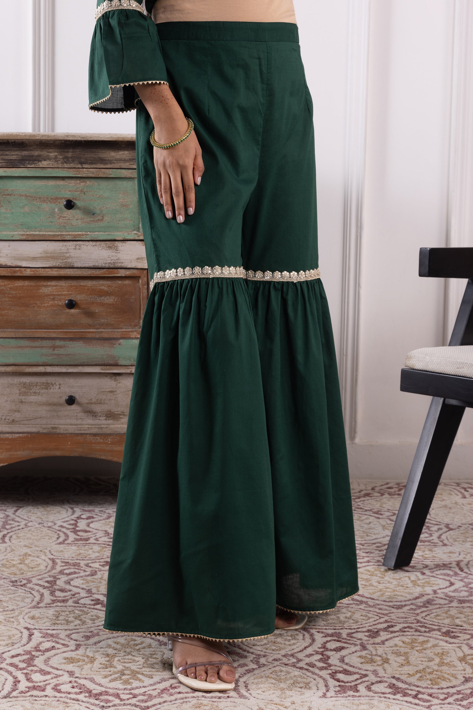 Olivia Green Mulmul Gharara Set