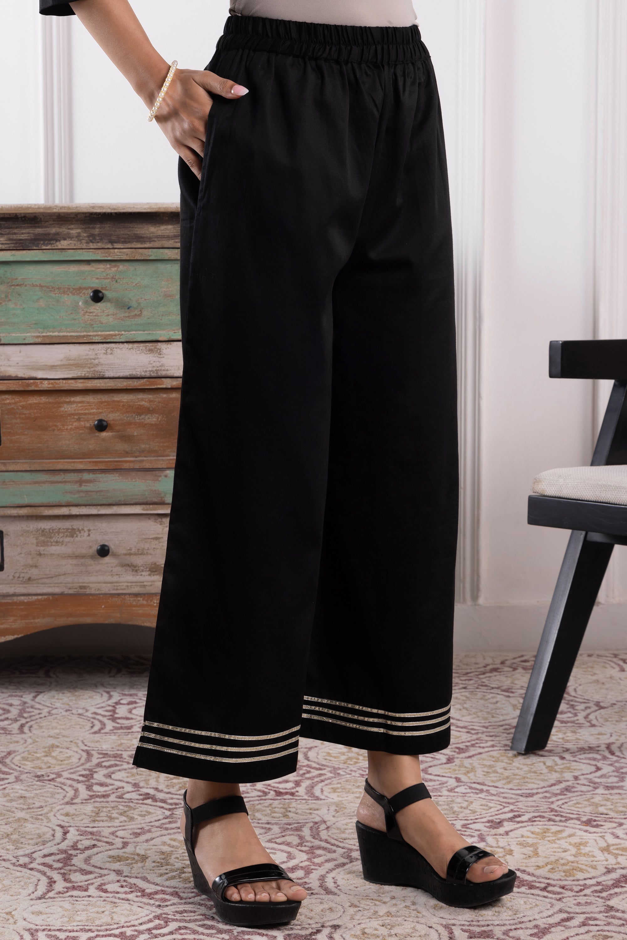 Victoria Black Cotton Kurta Set with Dupatta