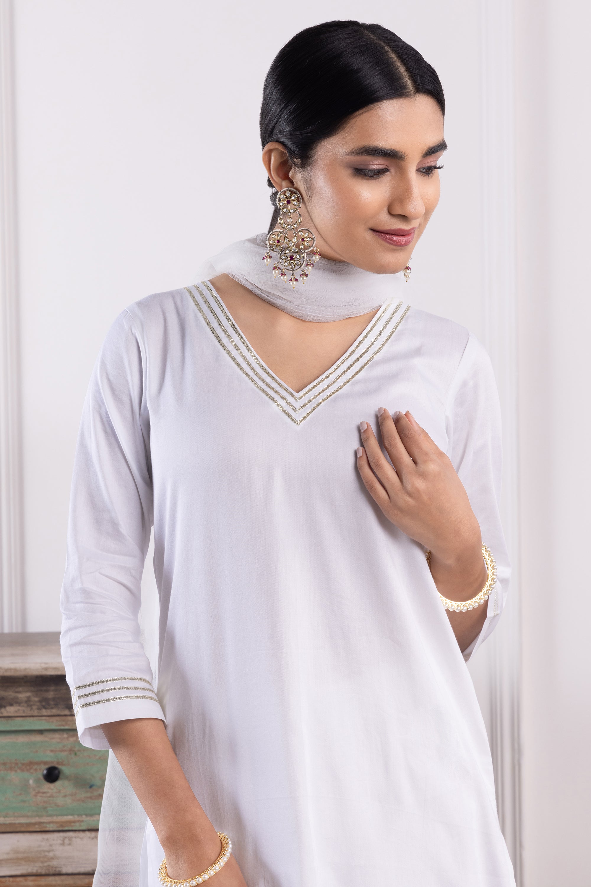 Valencia White Cotton Kurta Set with Dupatta