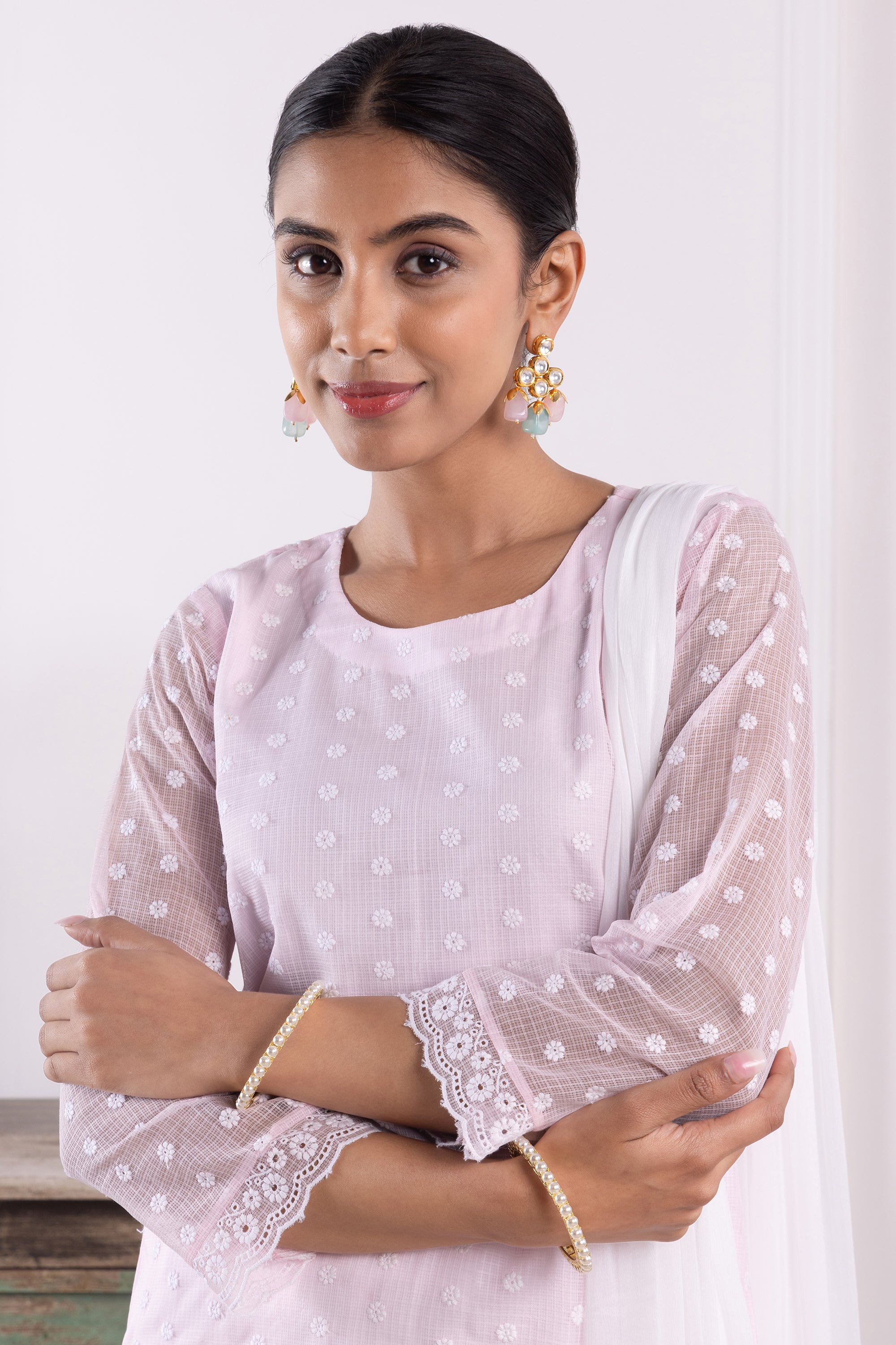 Lynne Pink Kota Kurta Set with Dupatta