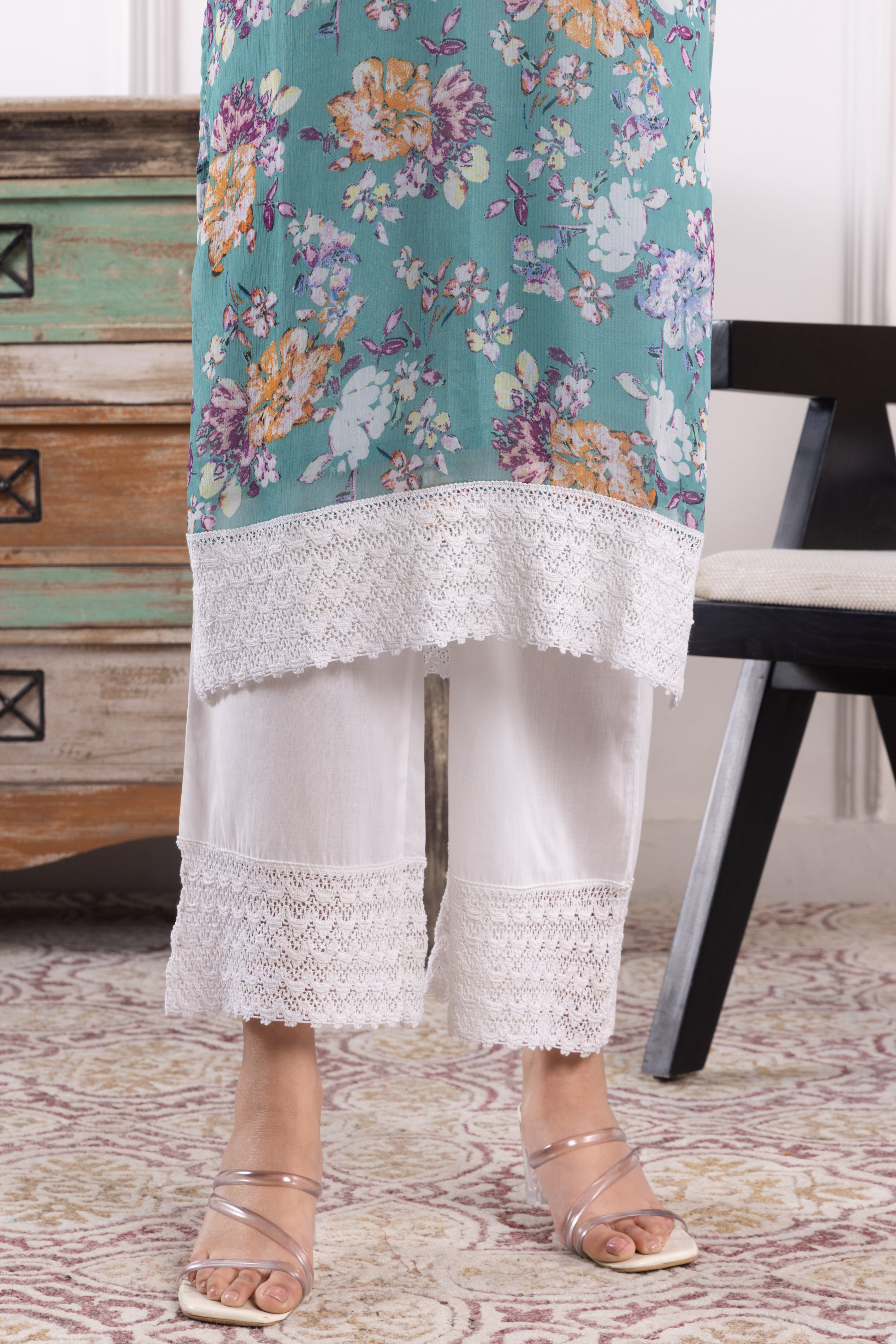 Solene Mint Floral Georgette Kurta Set