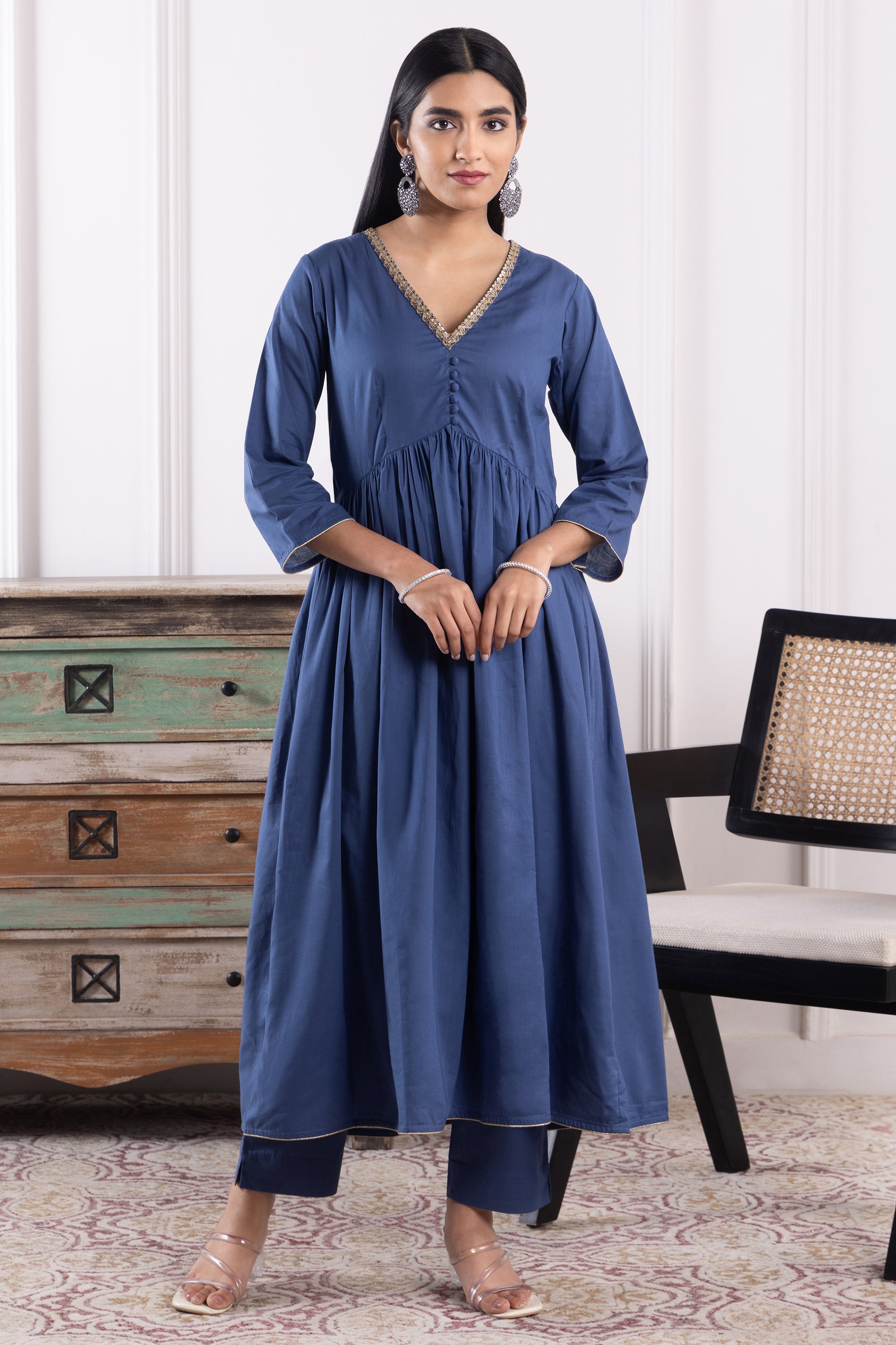 Naomi Indigo Mulmul Anarkali Set
