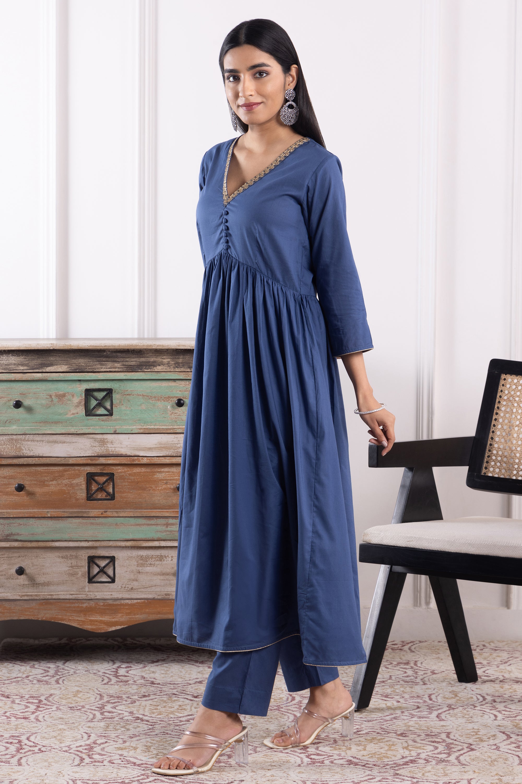 Naomi Indigo Mulmul Anarkali Set