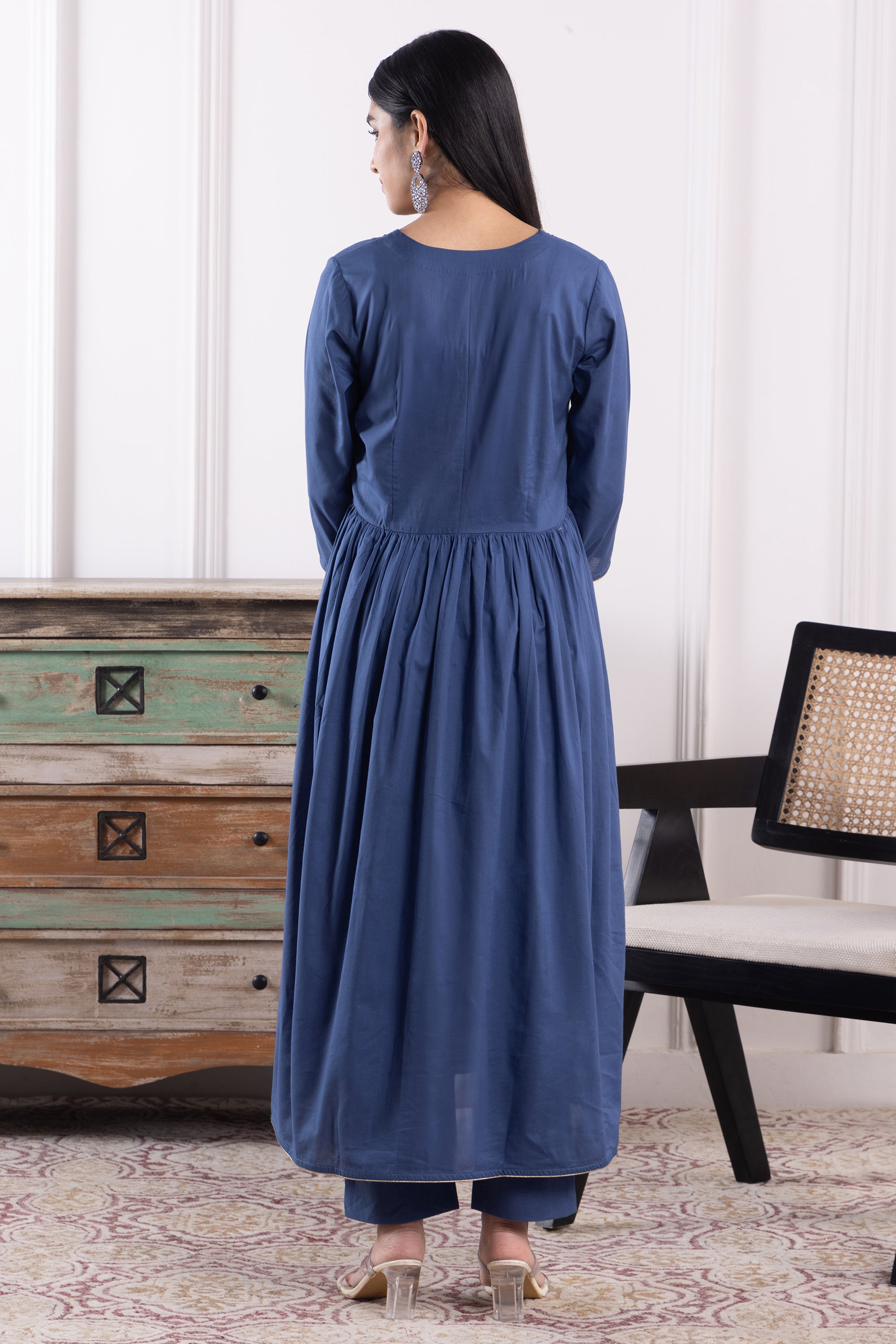 Naomi Indigo Mulmul Anarkali Set