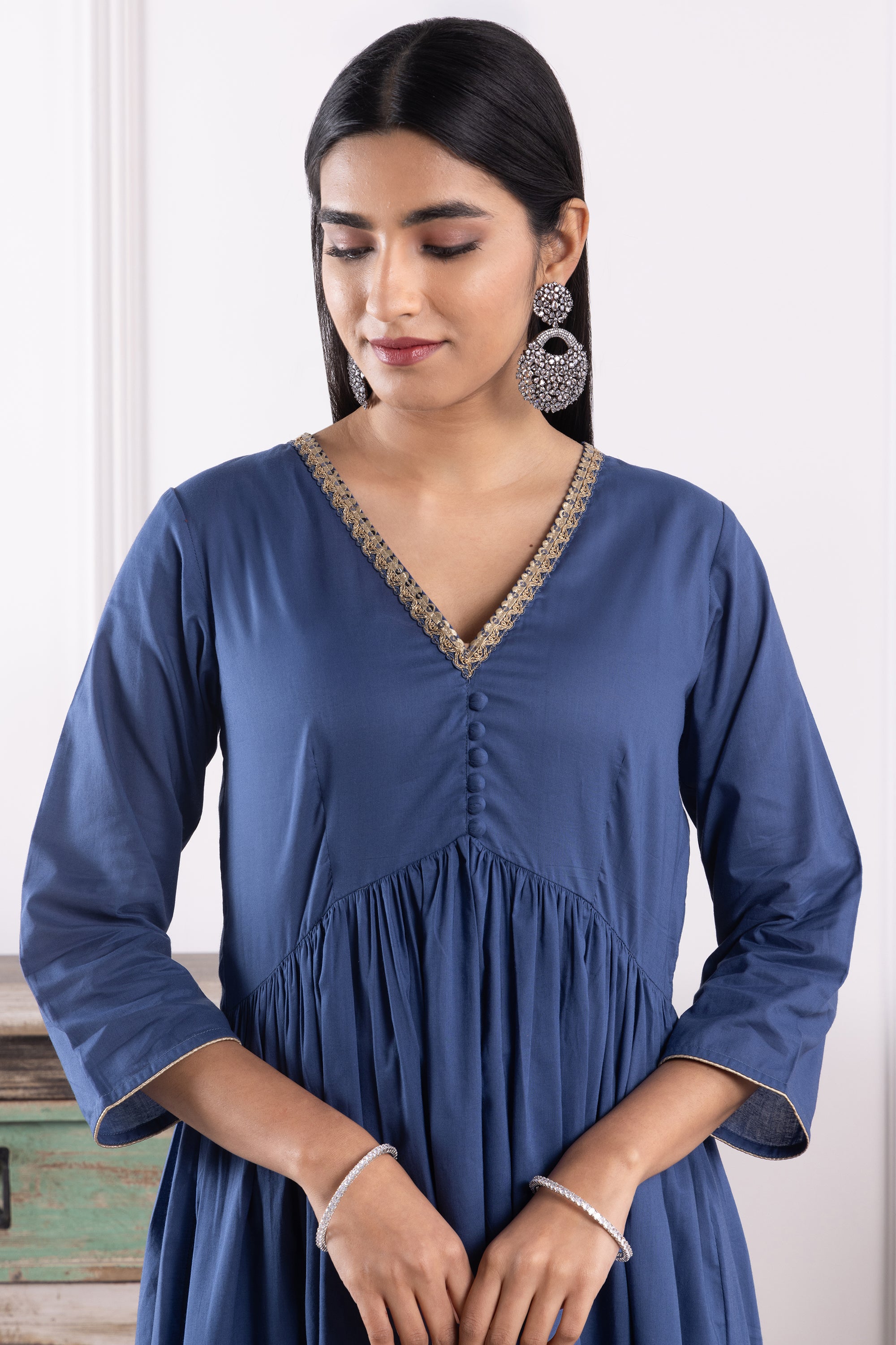 Naomi Indigo Mulmul Anarkali Set