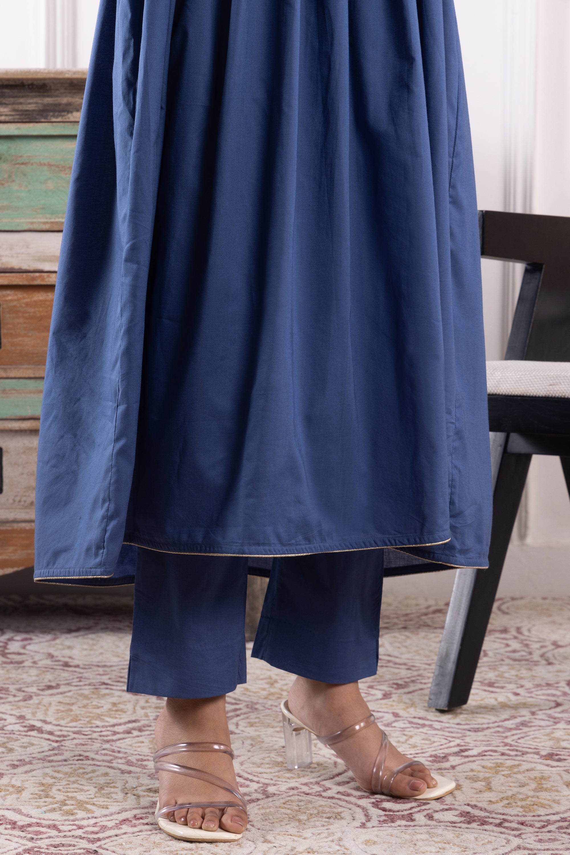Naomi Indigo Mulmul Anarkali Set