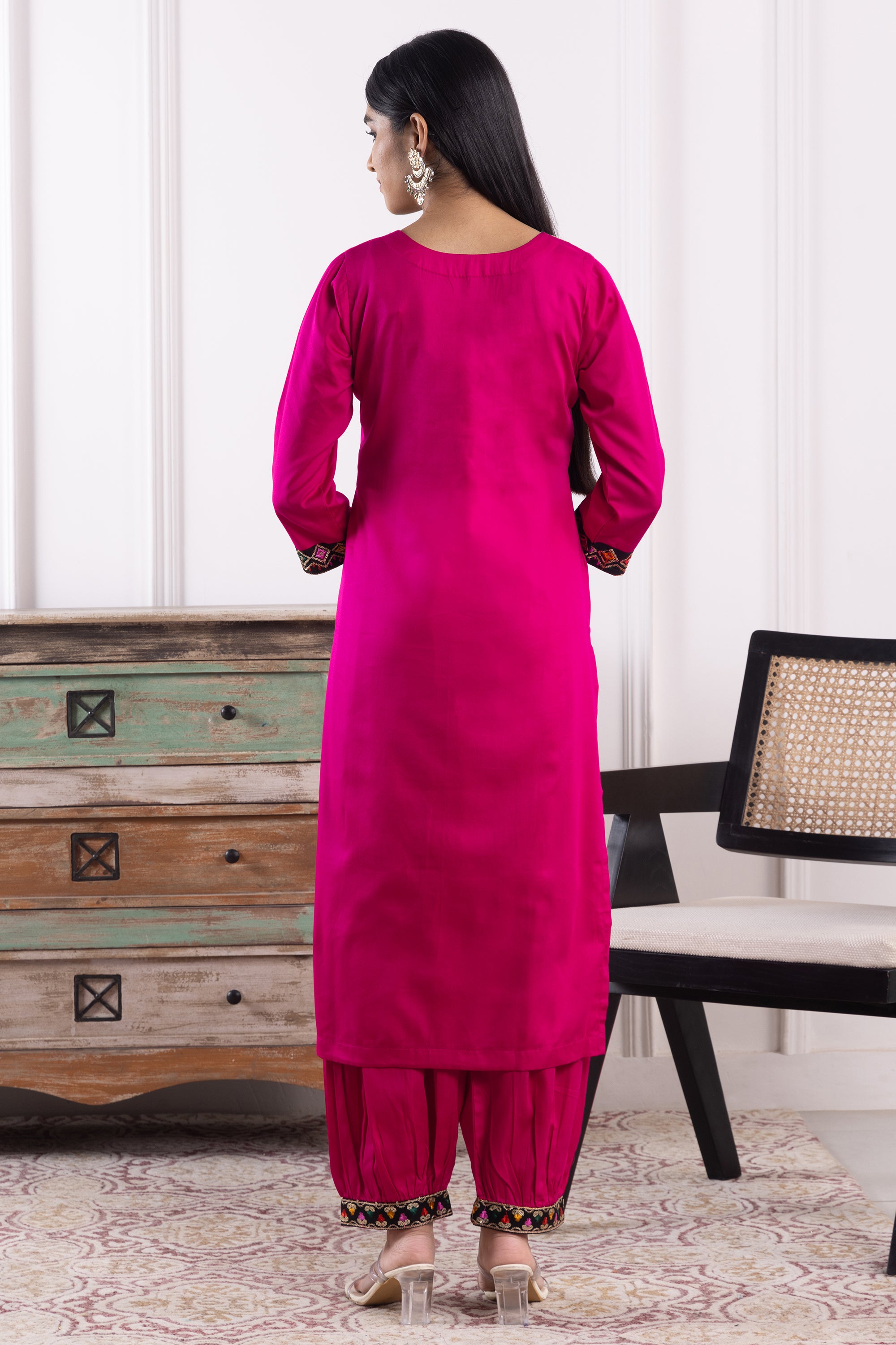 Bella Magenta & Black Cotton Kurta Set