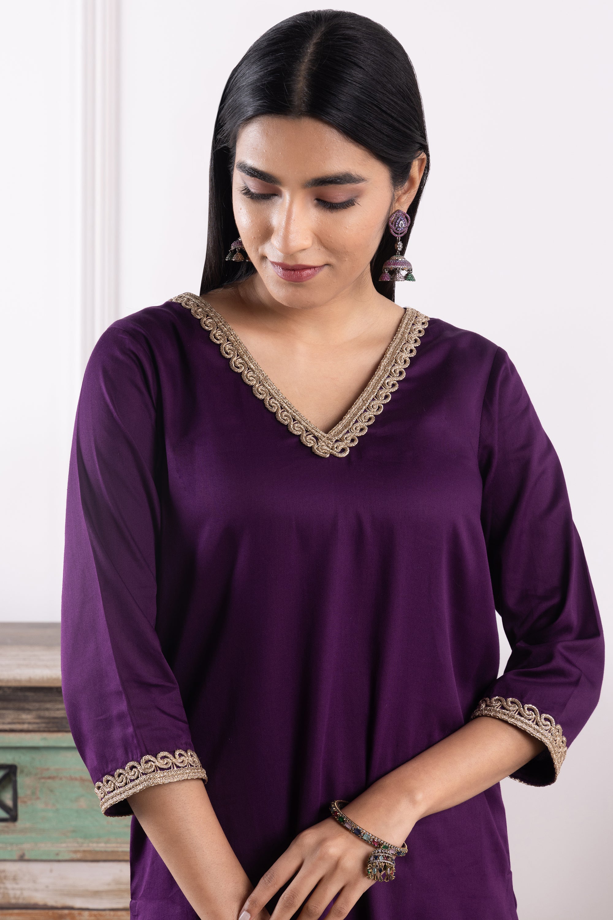 Betty Purple Cotton Kurta Set