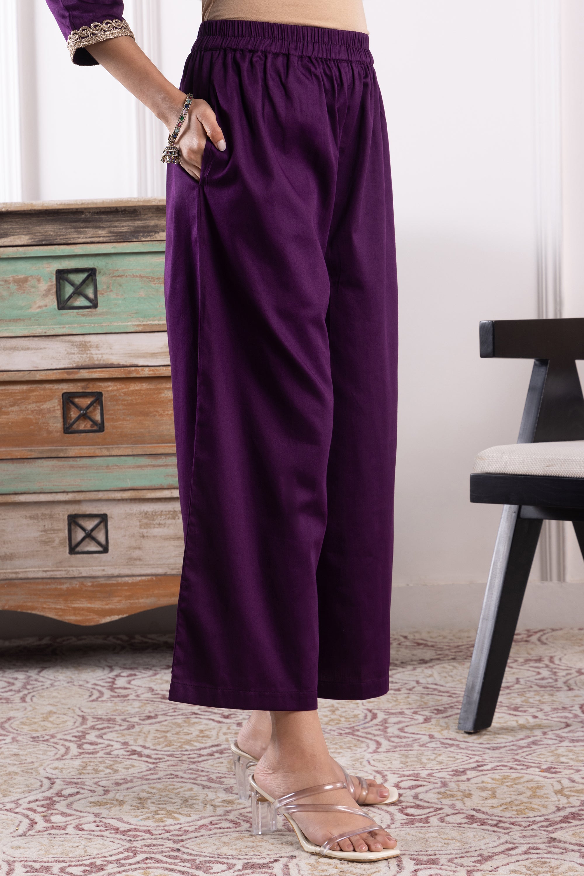 Betty Purple Cotton Kurta Set