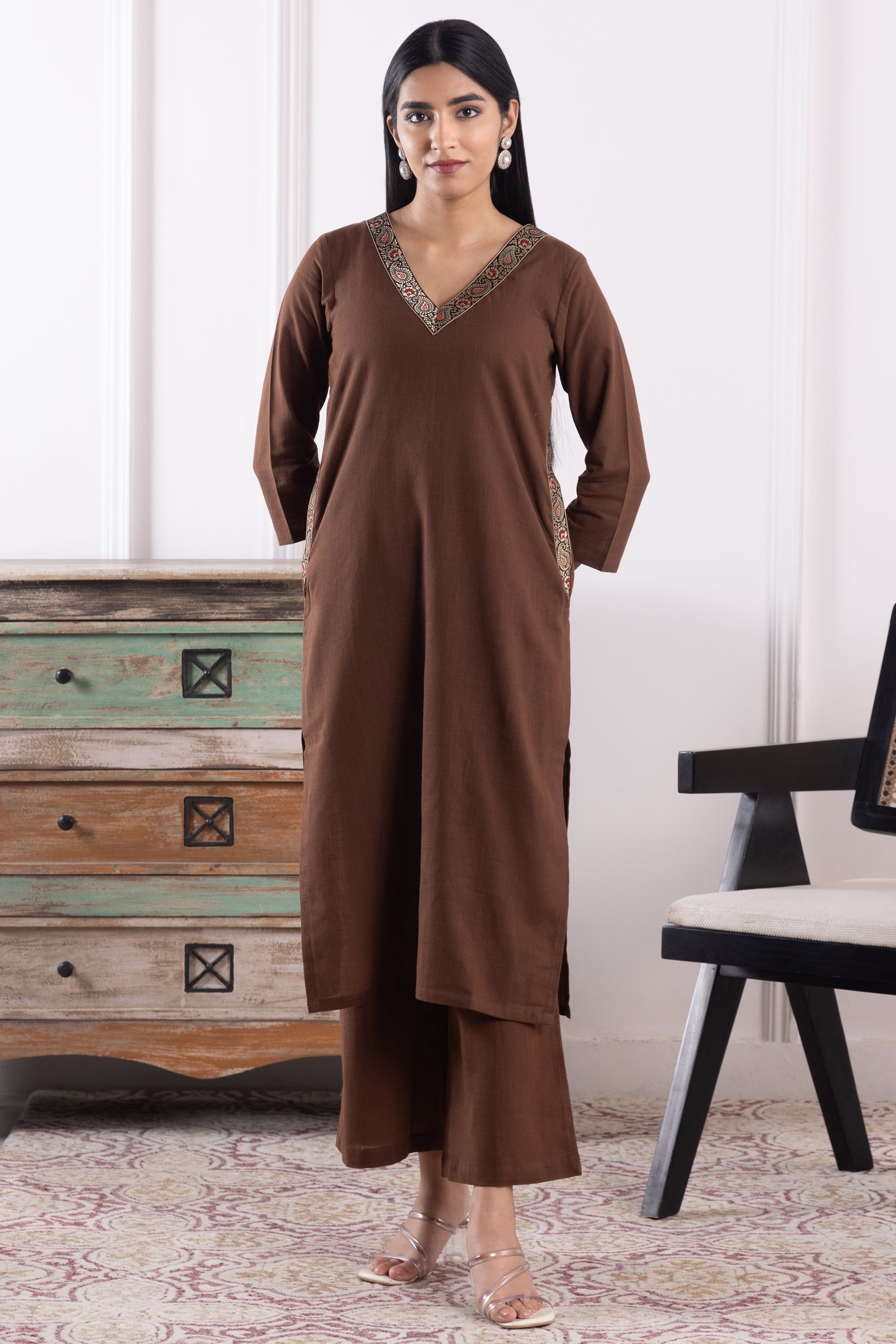 Valentina Brown Linen Kurta Set