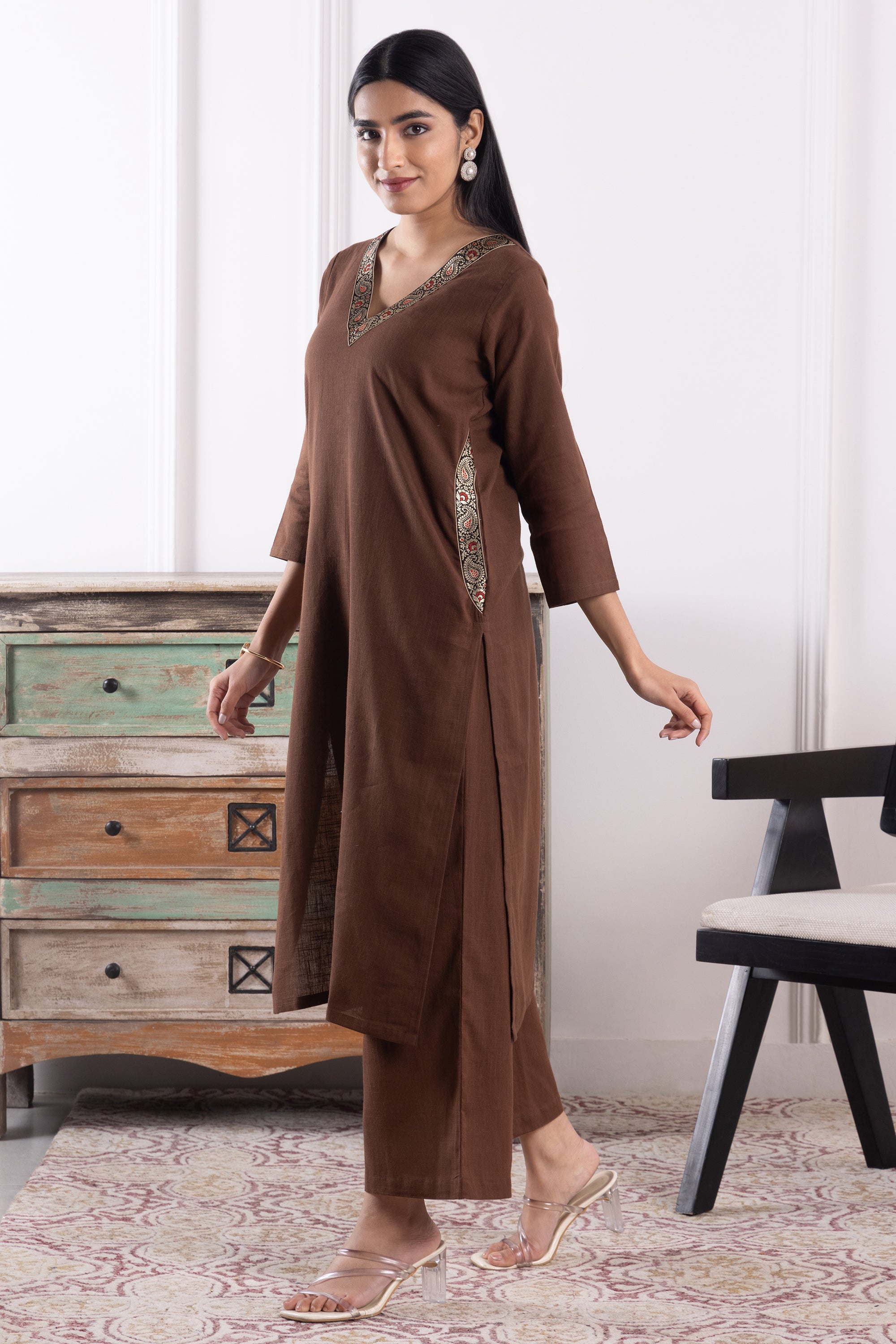 Valentina Brown Linen Kurta Set