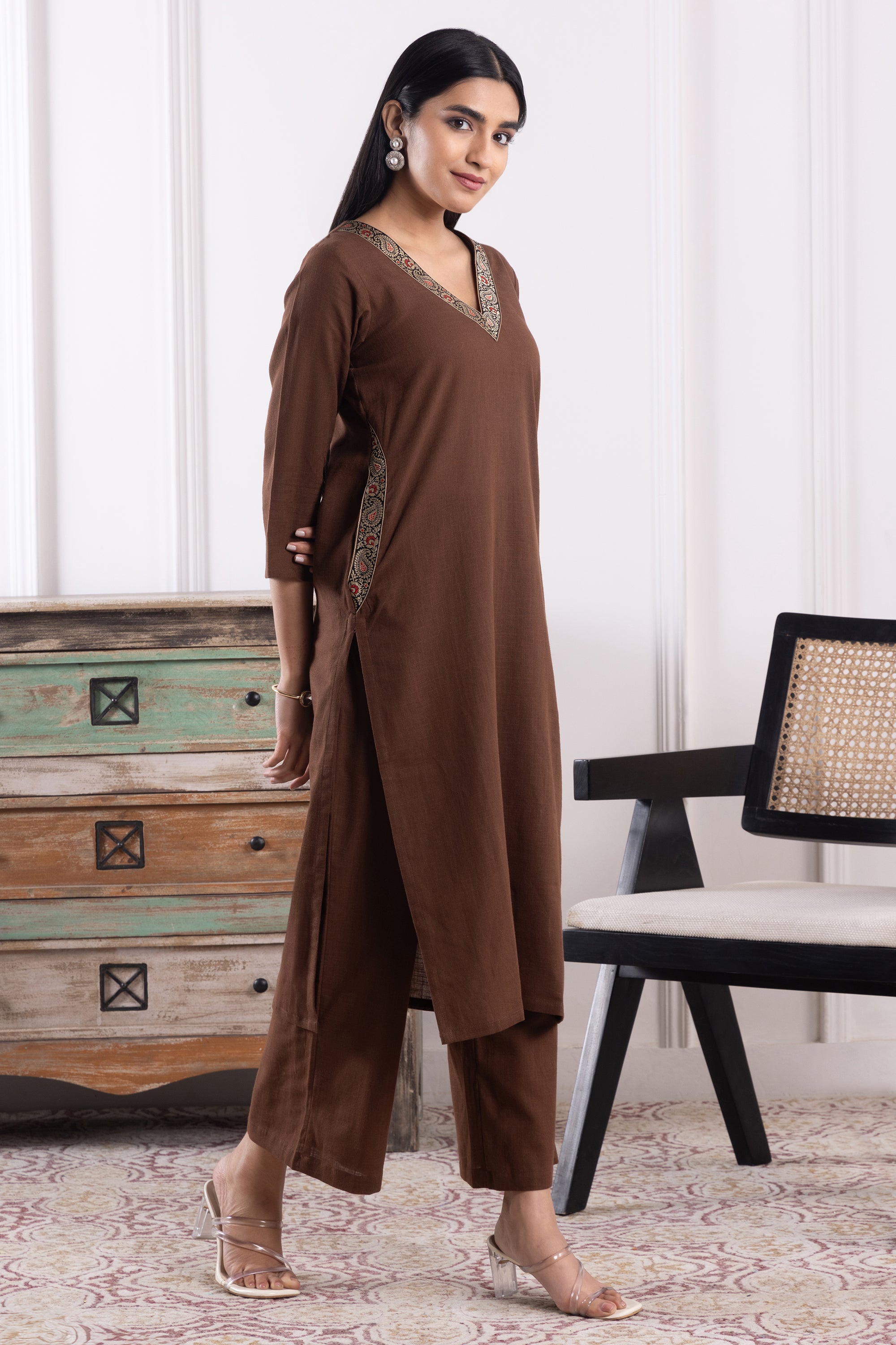 Valentina Brown Linen Kurta Set