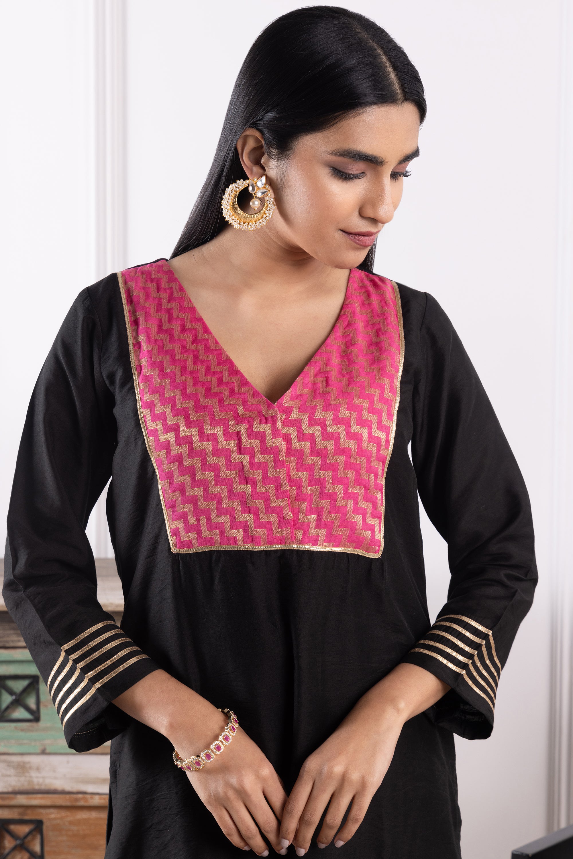 Dahlia Black Chanderi Kurta Set with Dupatta