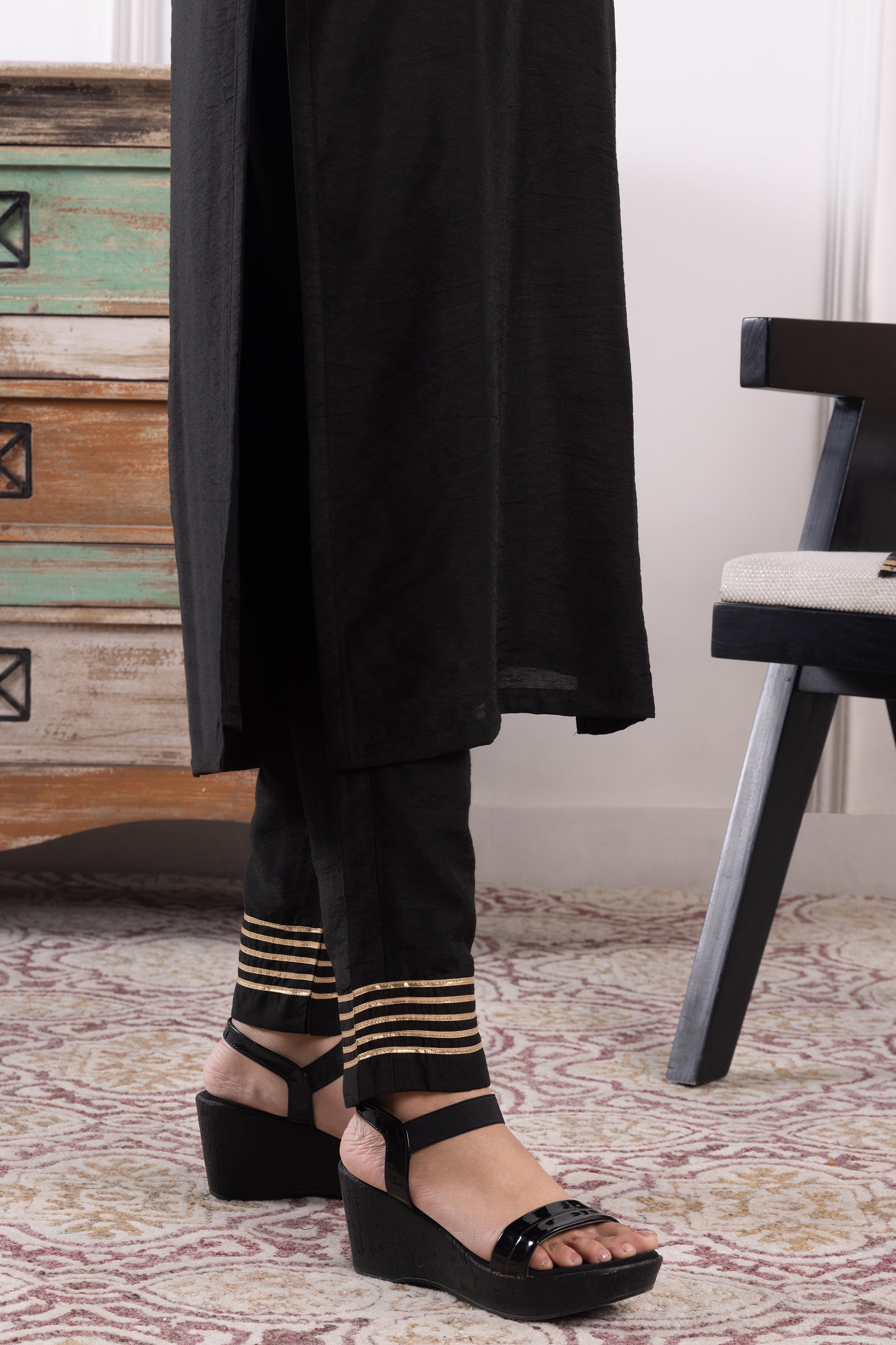 Dahlia Black Chanderi Kurta Set with Dupatta