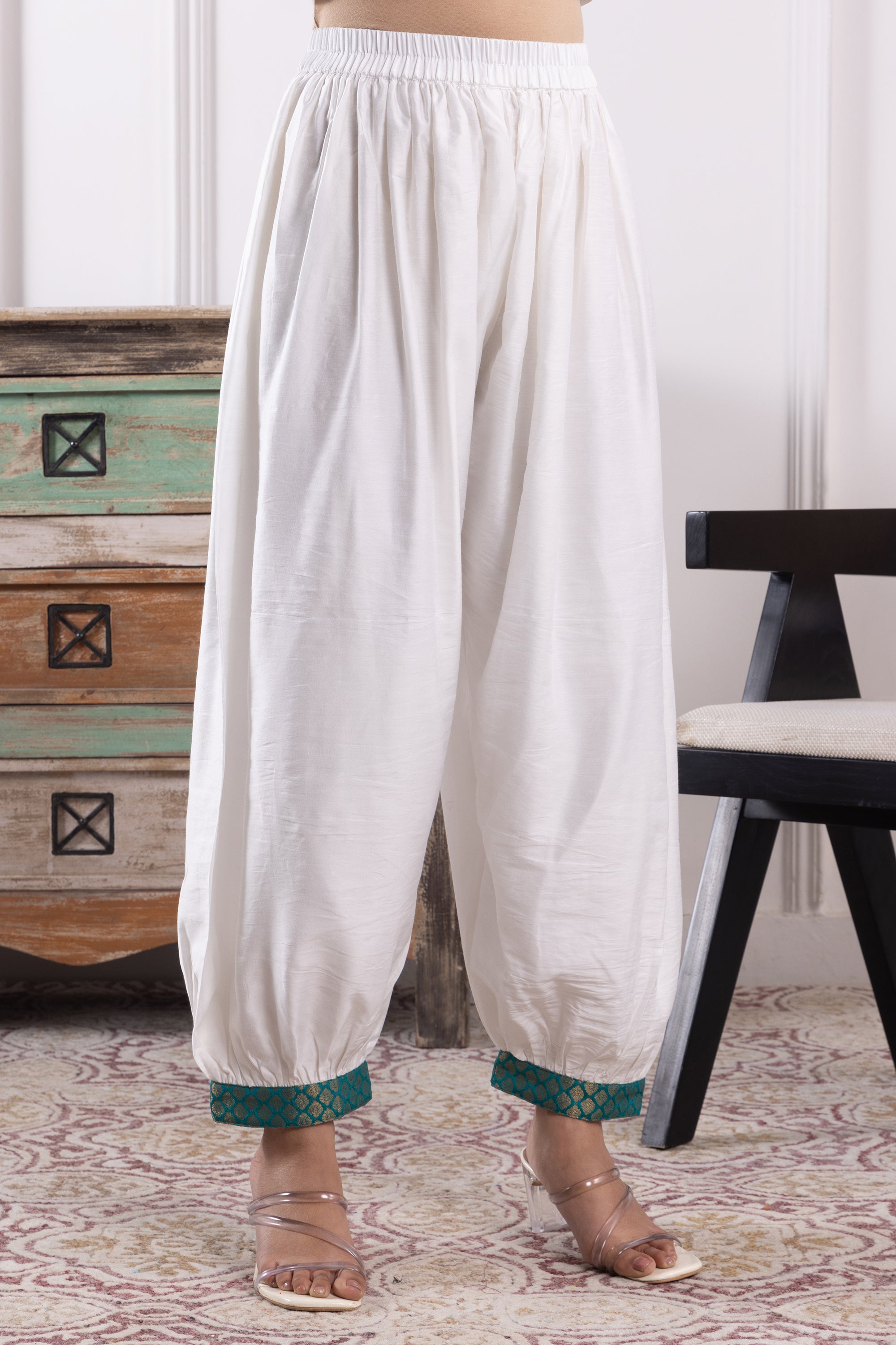 Savannah White & Green Chanderi Kurta Set