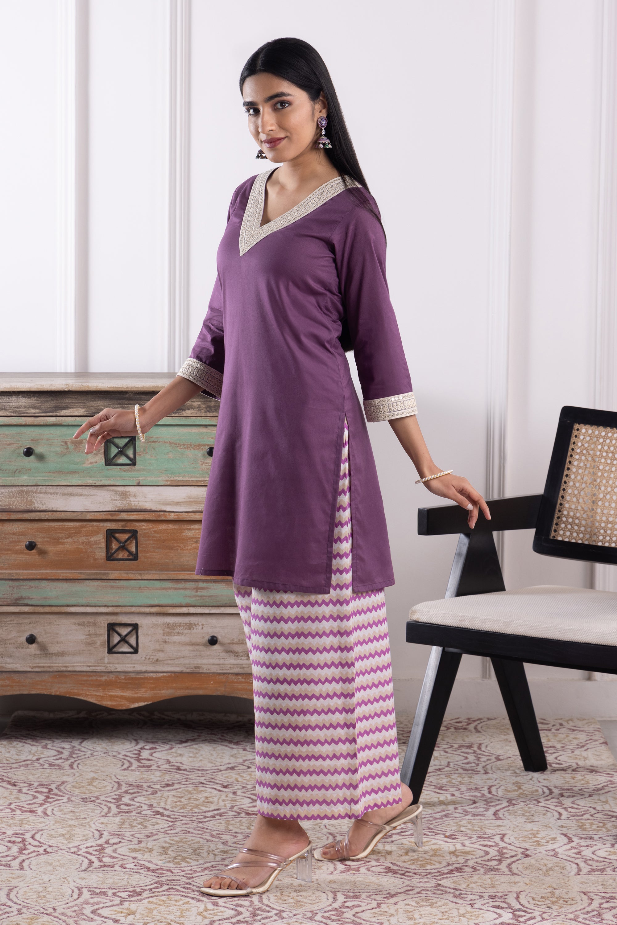 Sienna Purple Mulmul Kurta Set