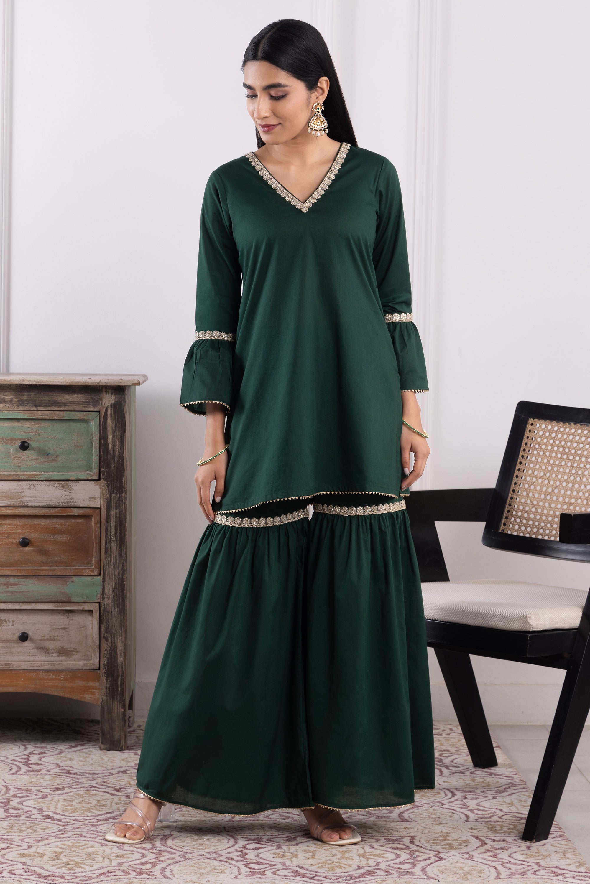 Olivia Green Mulmul Gharara Set