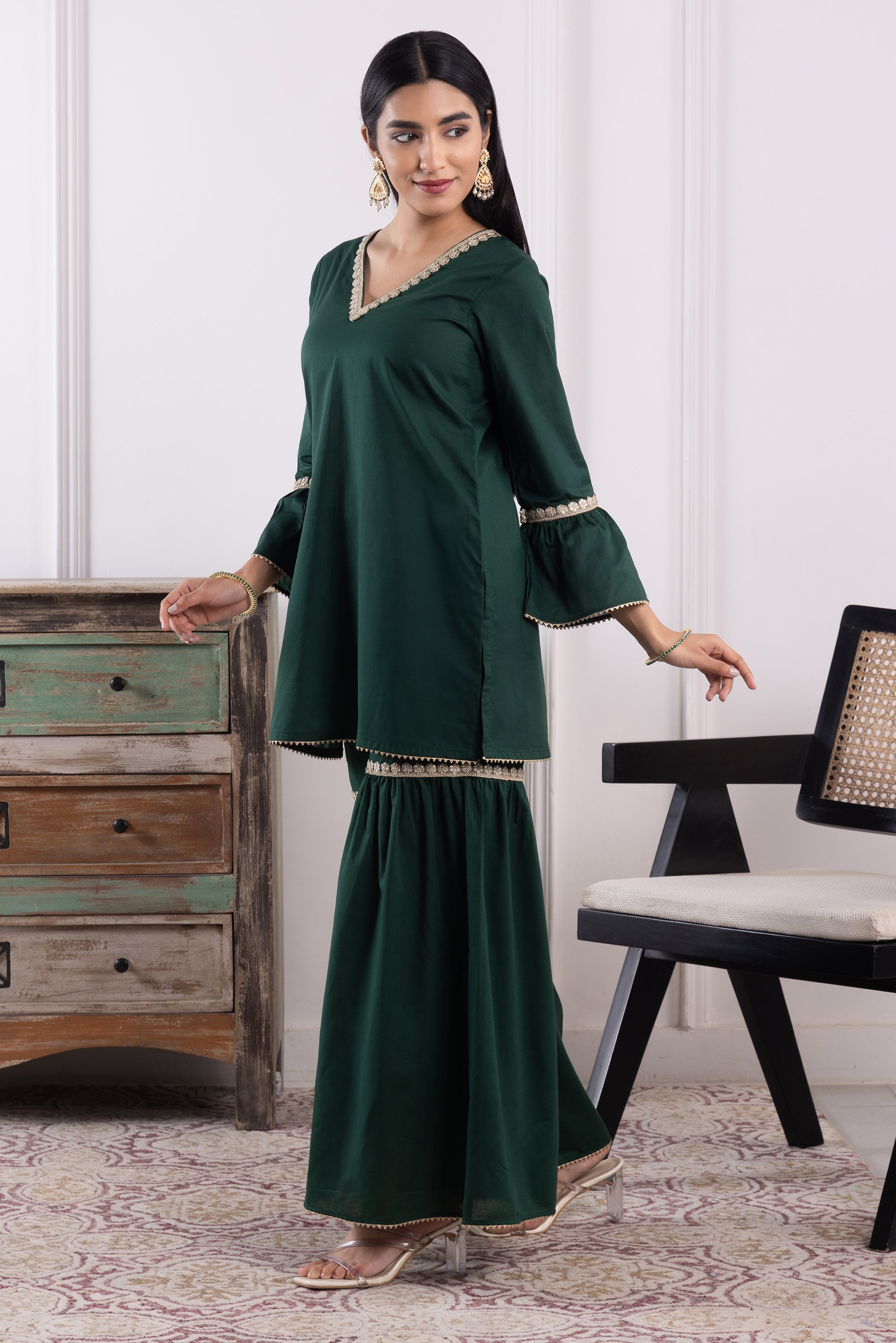 Olivia Green Mulmul Gharara Set