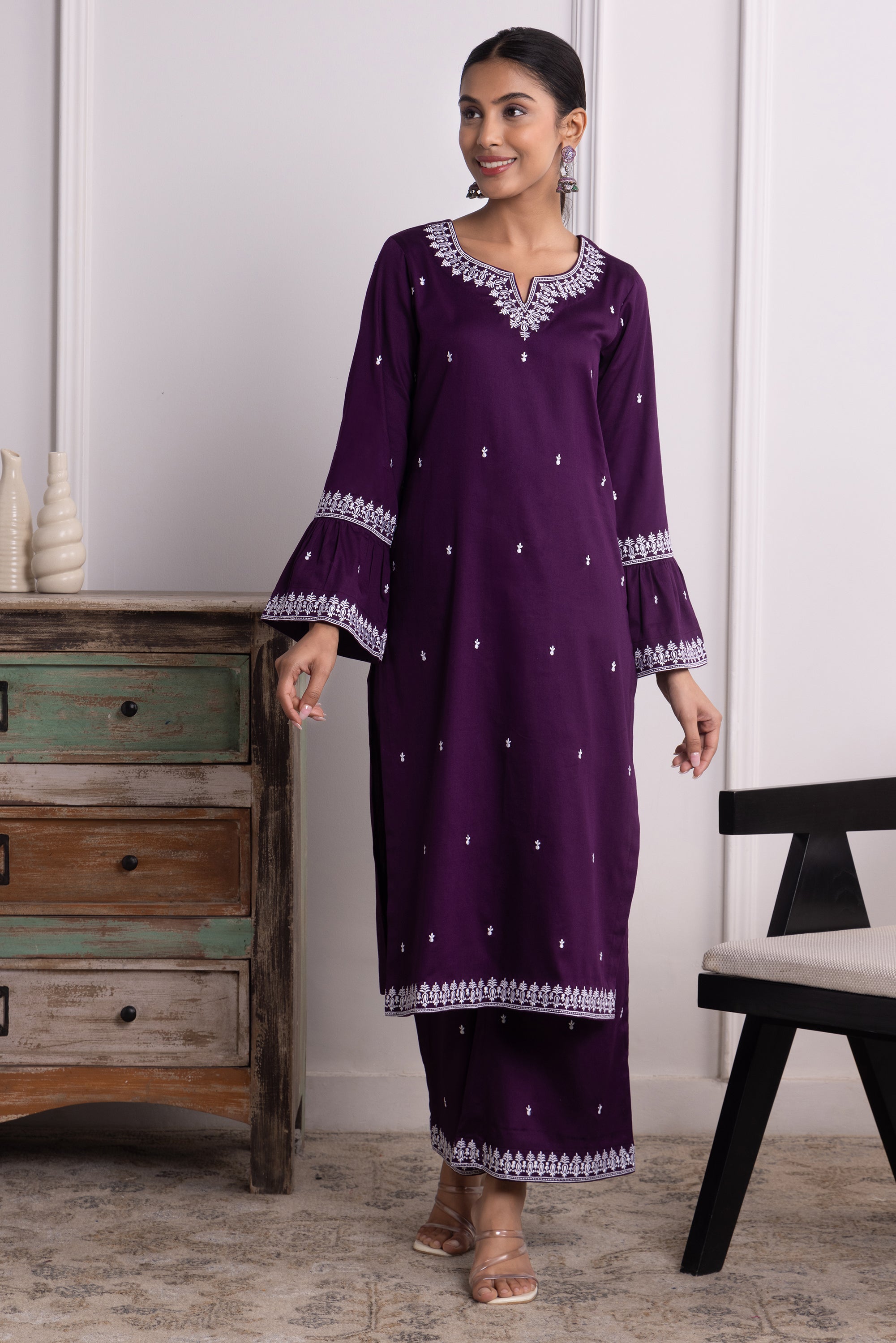 Carissa Purple Embroidered Cotton Kurta Set