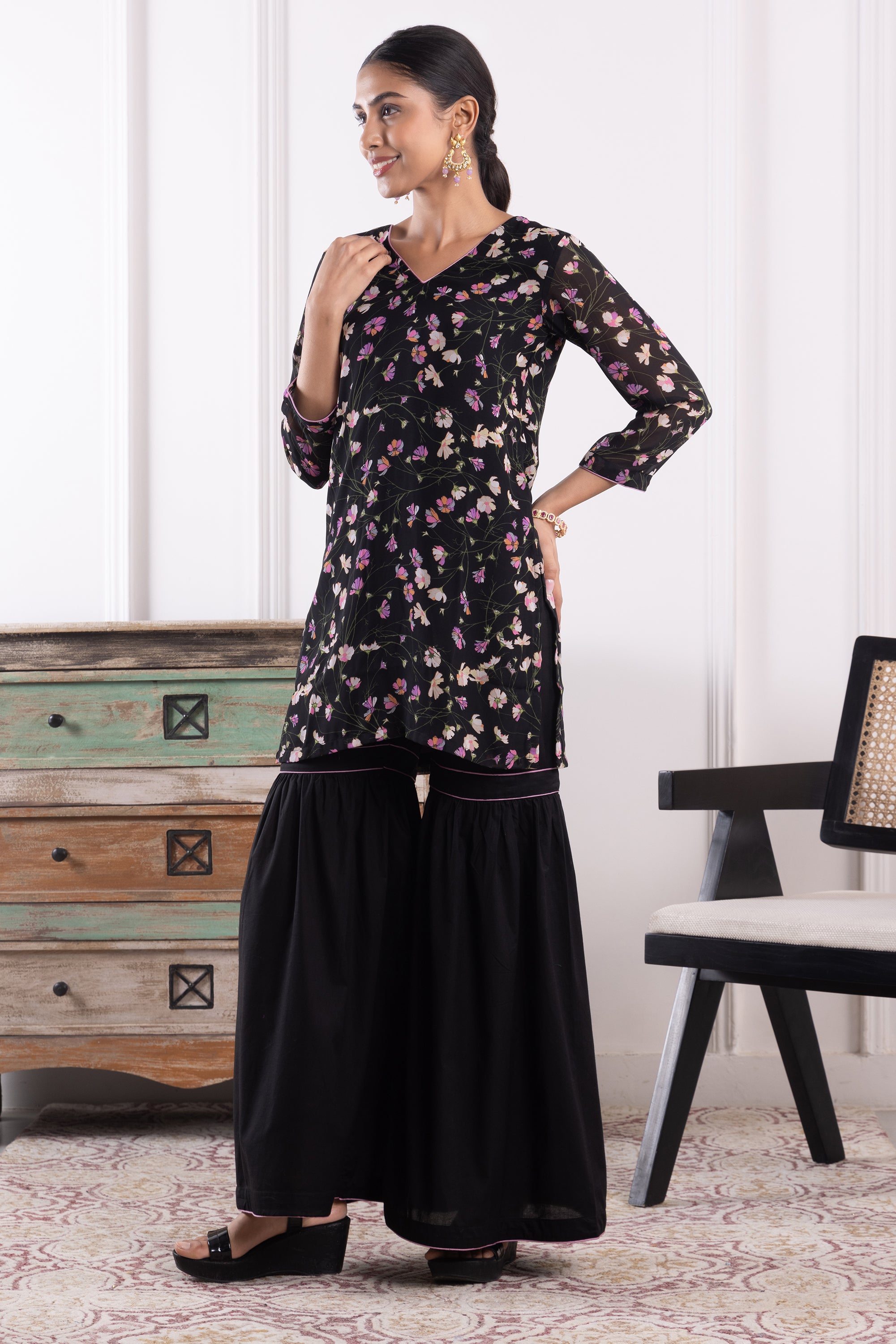 Phoenix Black Georgette Kurta & Gharara Set