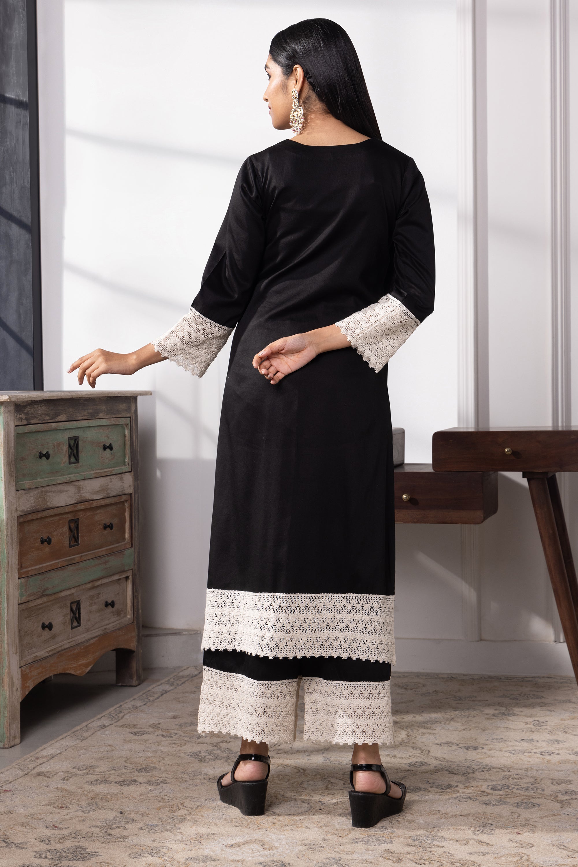 Aleena Black Cotton Kurta Set