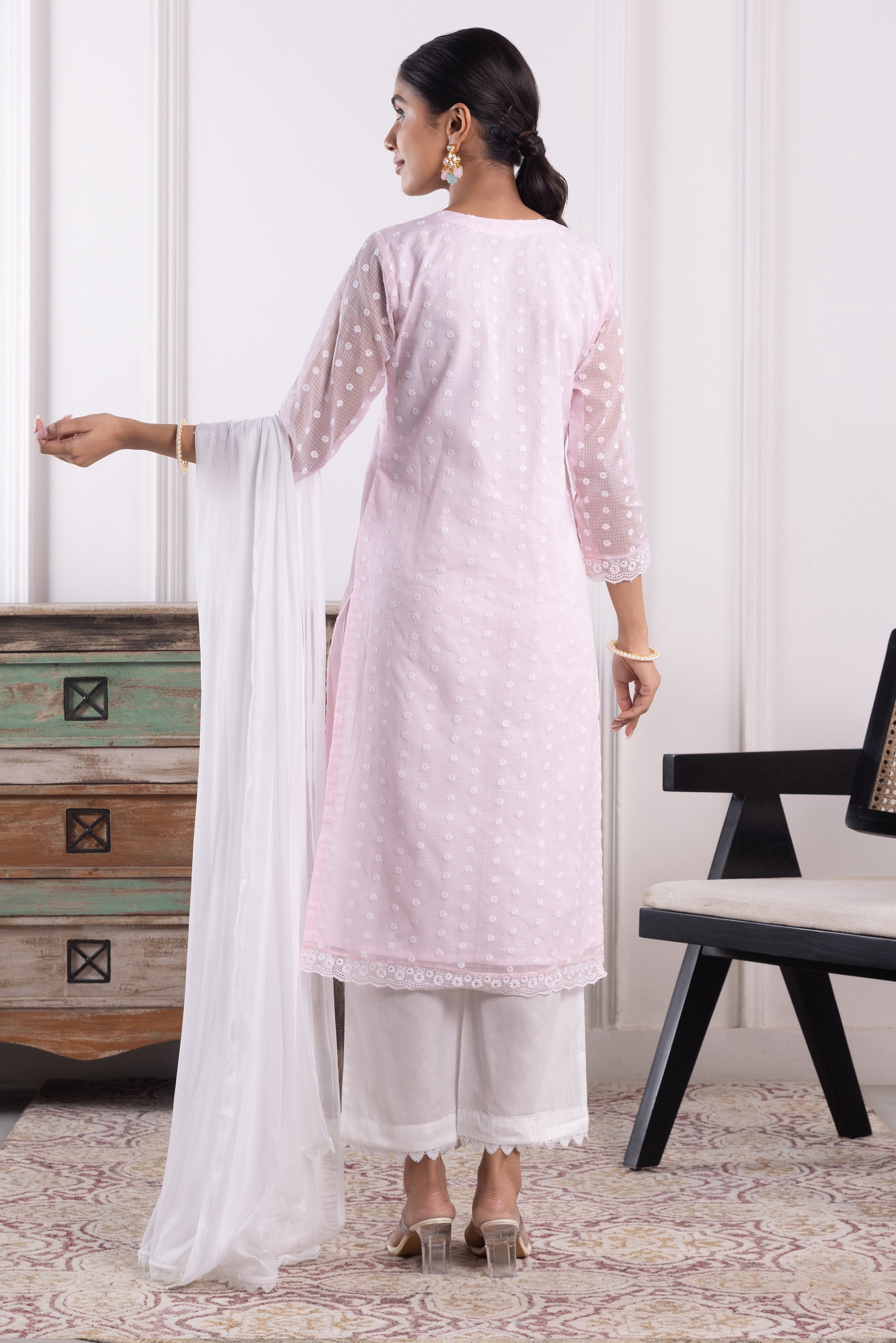 Lynne Pink Kota Kurta Set with Dupatta
