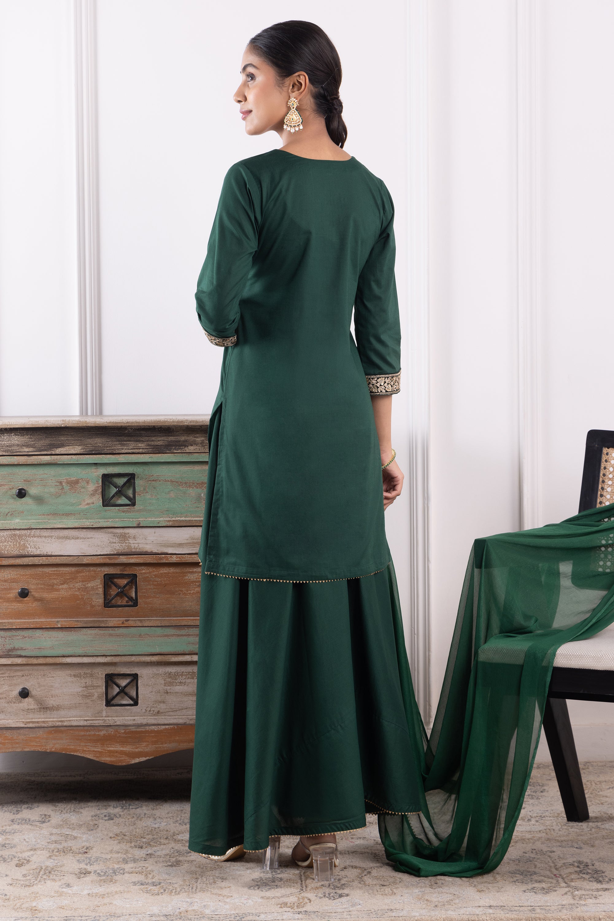 Elizabeth Green Mulmul Sharara Set with Dupatta