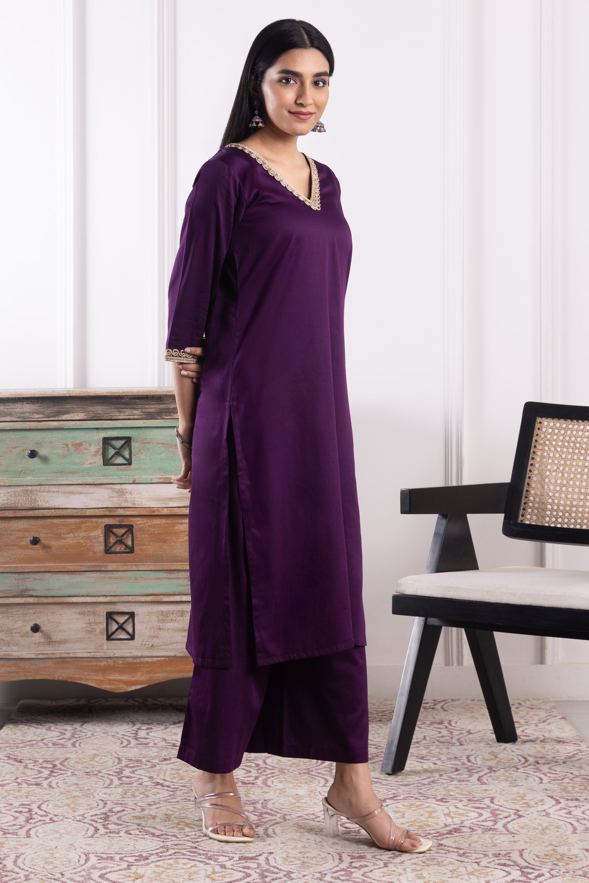Betty Purple Cotton Kurta Set