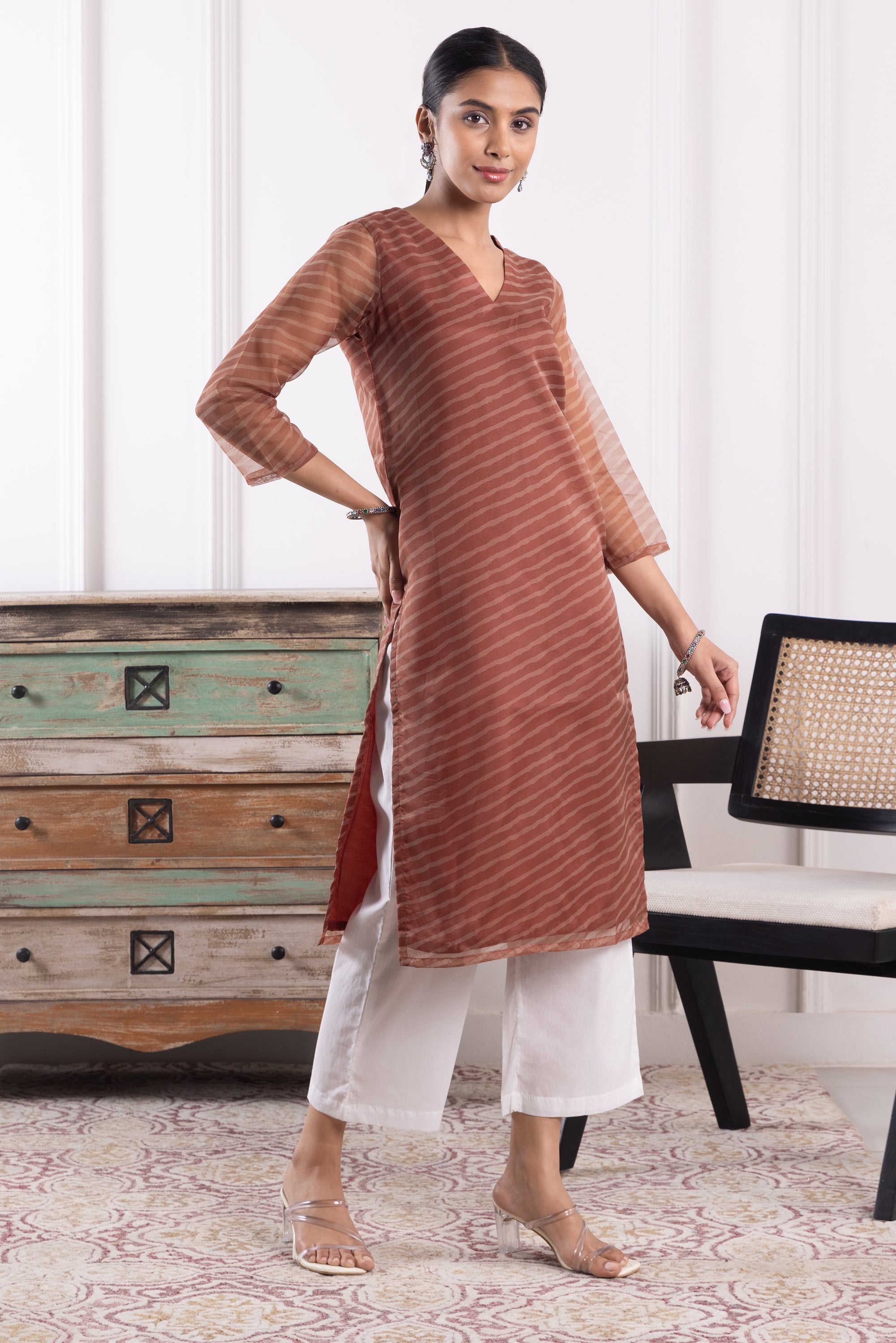 Ophelia Brown Organza Kurta Set